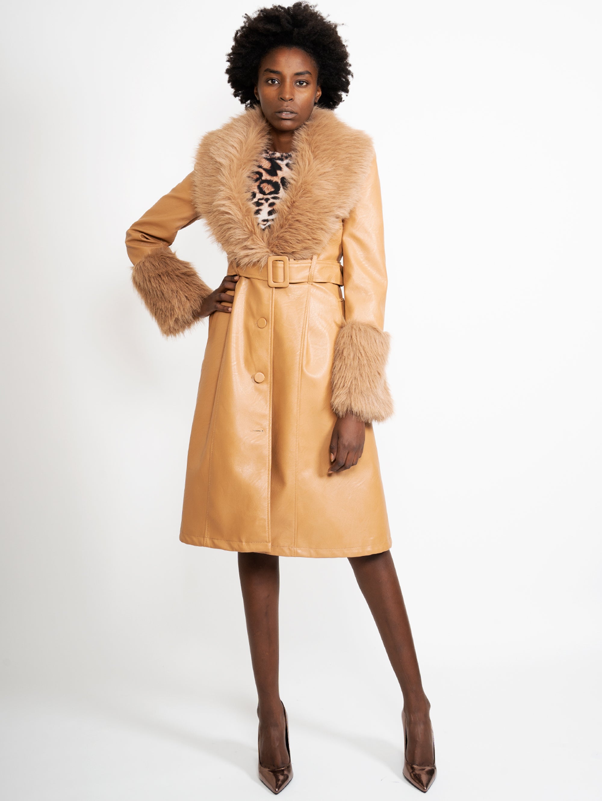 ANIYE BY Brown Faux Leather Coat TRYME Shop