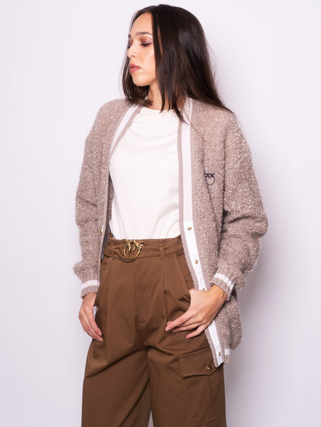 PINKO: monogram cardigan in mohair blend - Beige