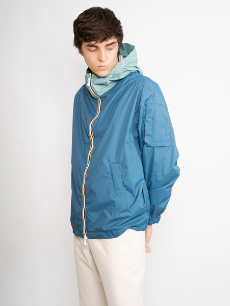 Blue Color Block Hooded Jacket