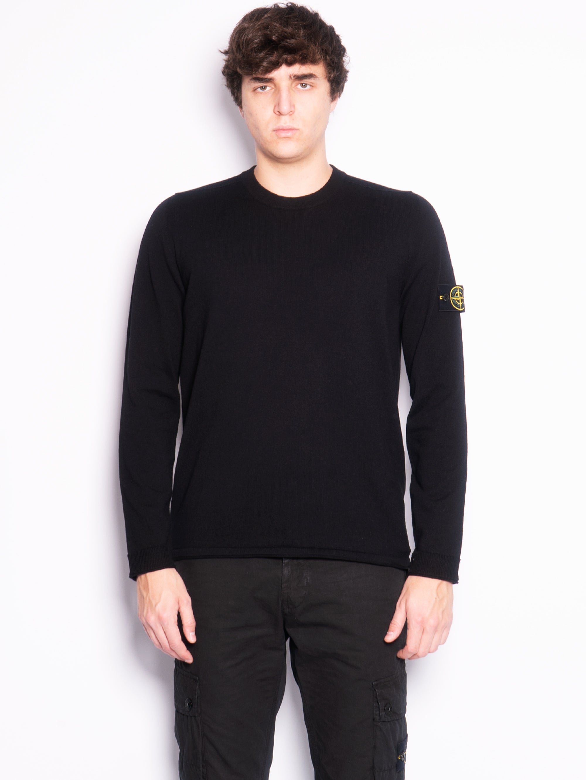 STONE ISLAND-Maglia in Cotone Grezzo Rasato Nero-TRYME Shop