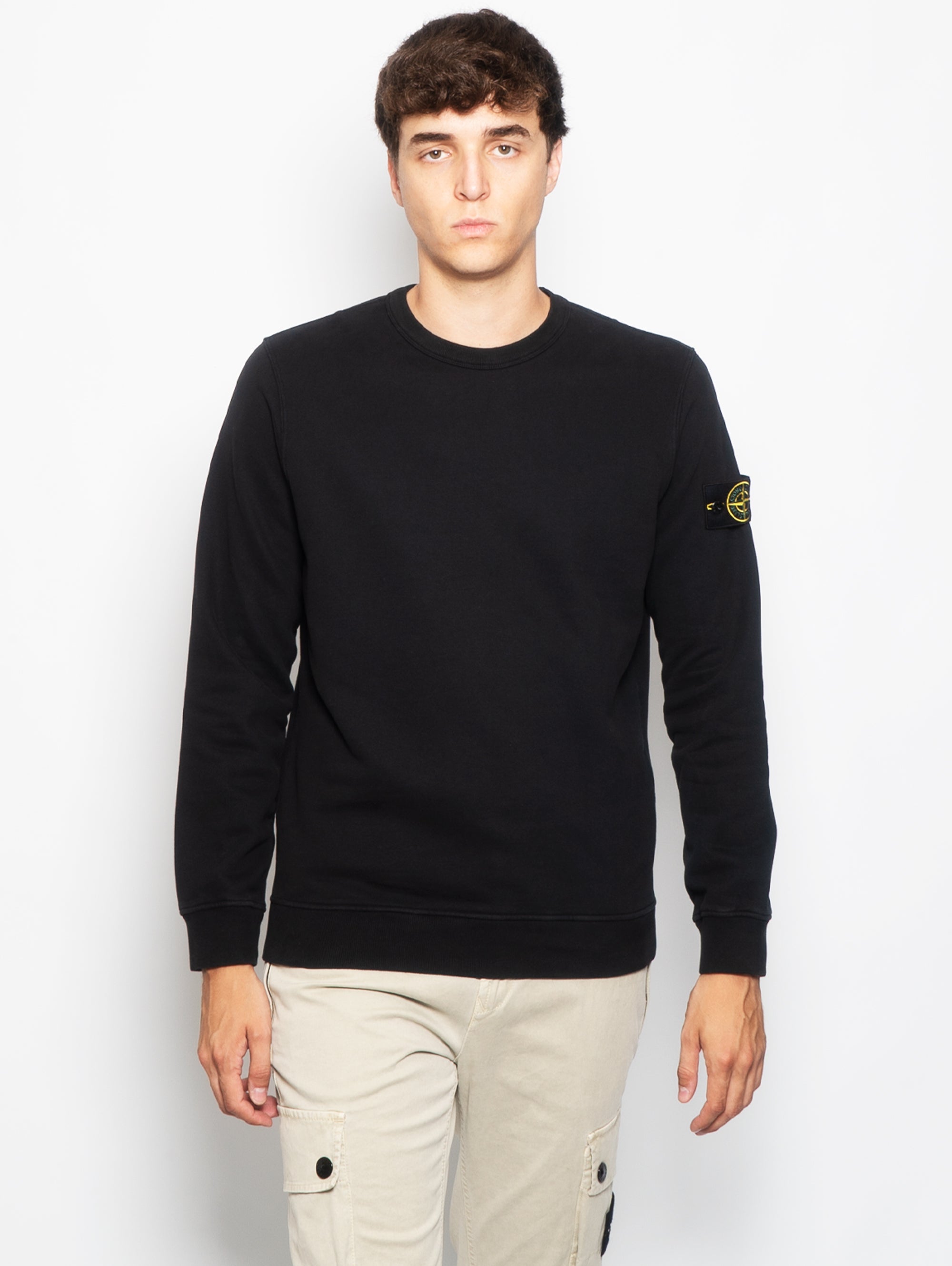 STONE ISLAND-Felpa Girocollo in Cotone Nero-TRYME Shop