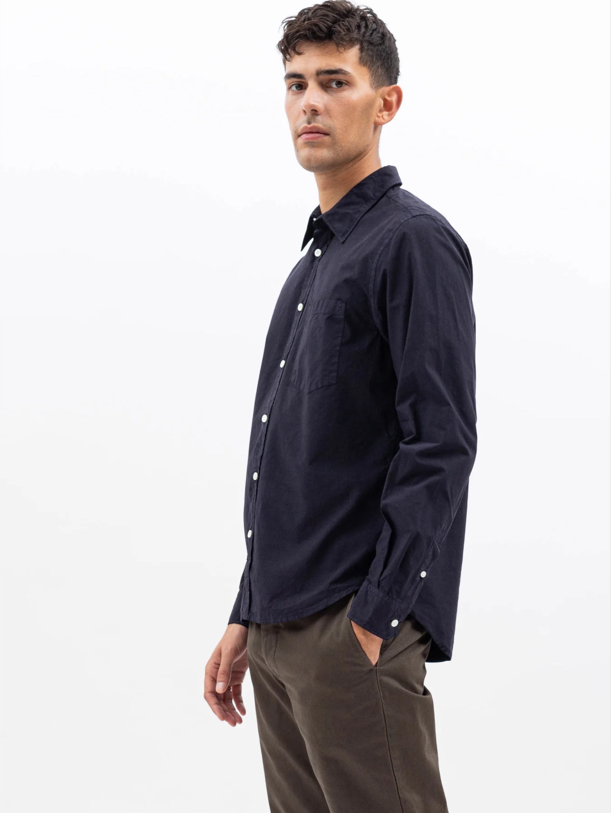 Blue Garment-Dyed Cotton Shirt