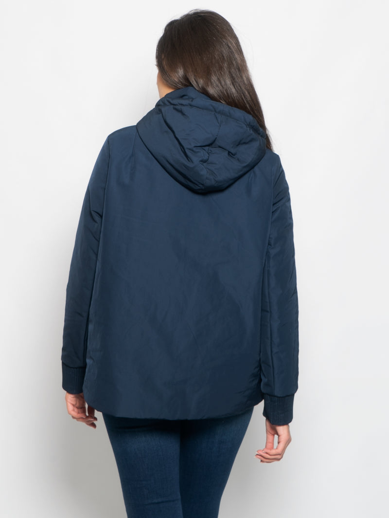 OOF – Kurze, ausgestellte Jacke Kapuze mit – TRYME Shop Mitternachtsblau in
