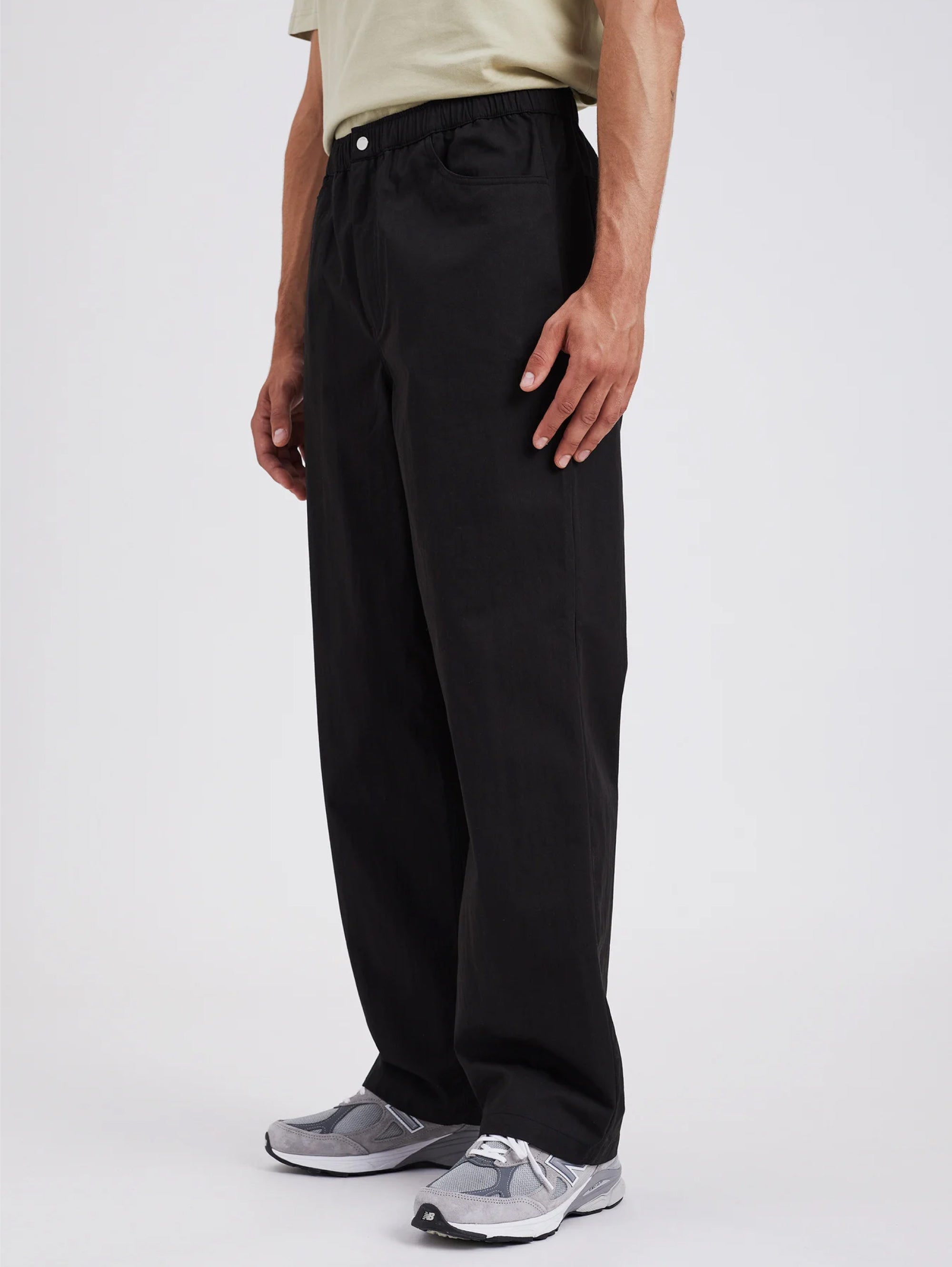 Pantaloni con Coulisse in Micro Twill Nero