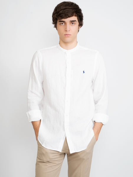 RALPH LAUREN White Linen Shirt with Mandarin Collar TRYME Shop