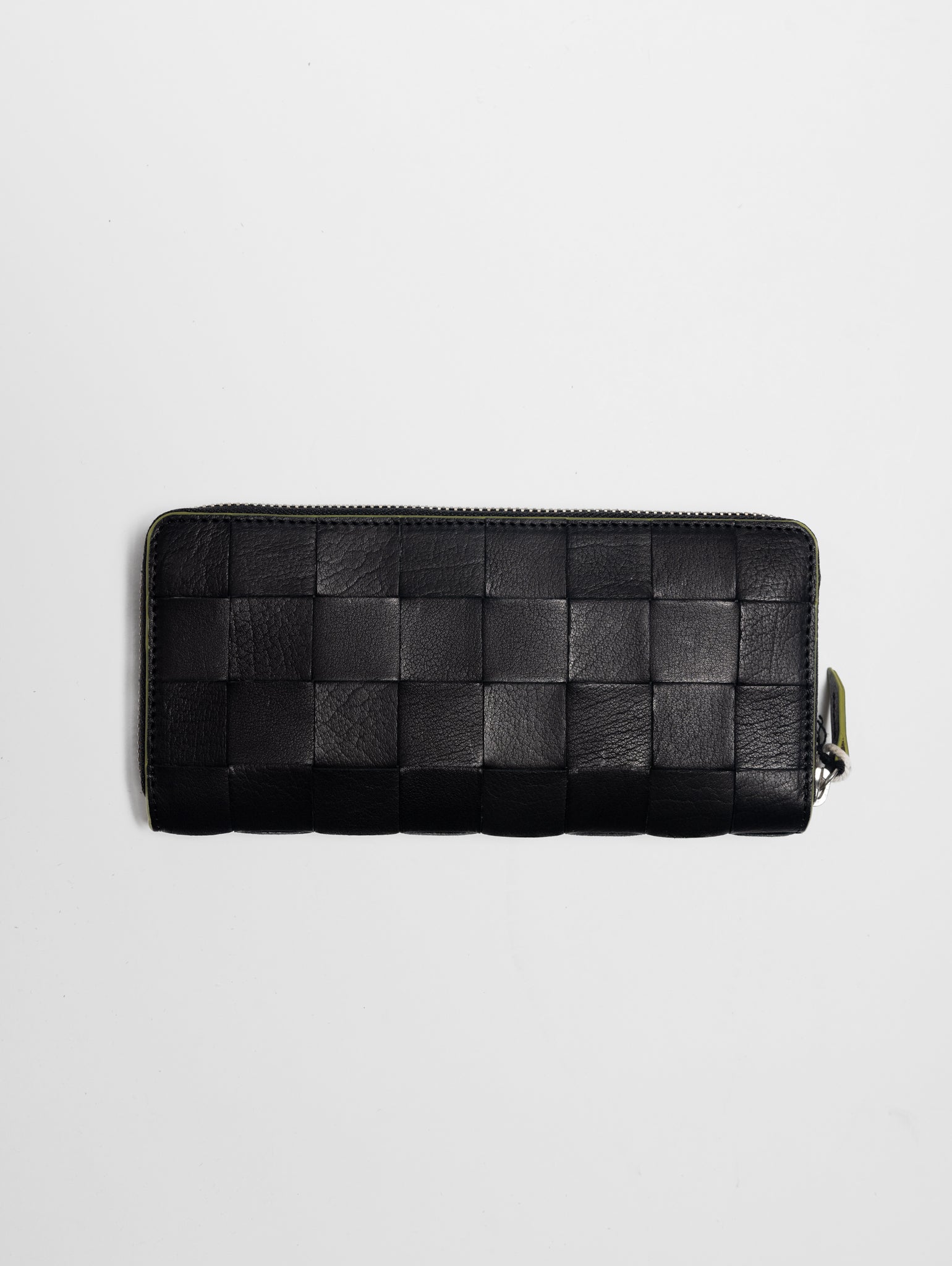 Leather Check Zip Around Wallet Black