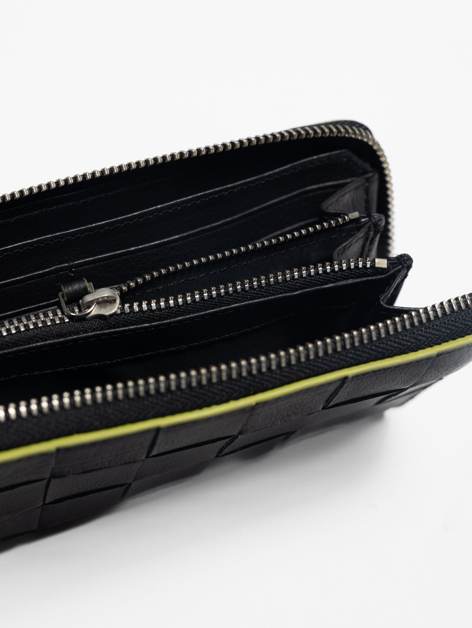 Leather Check Zip Around Wallet Black