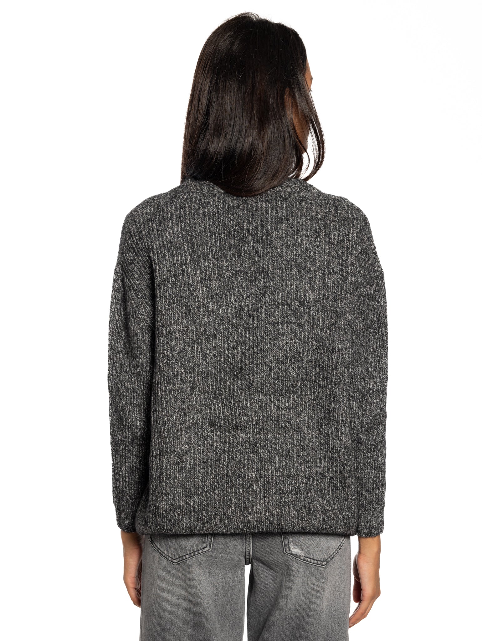 Grau Mélange Cardigan mit V-Ausschnitt