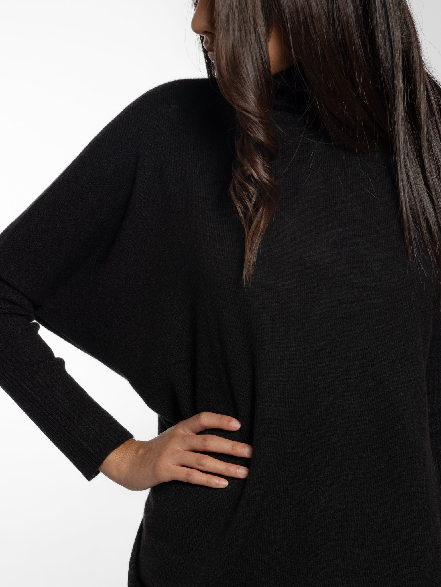 Black Cashmere High Neck Poncho Sweater