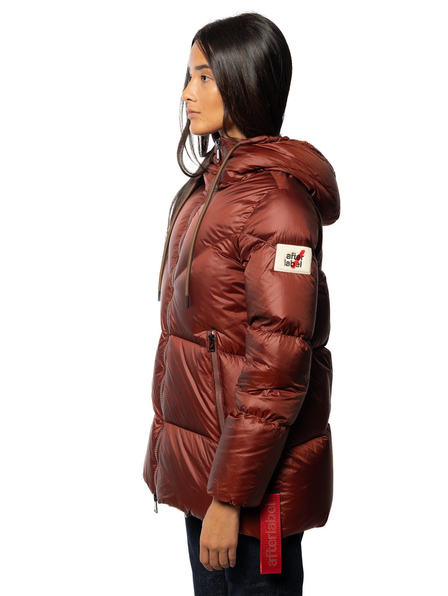 Vienna Hooded Down Jacket in Shiny Leather Nylon