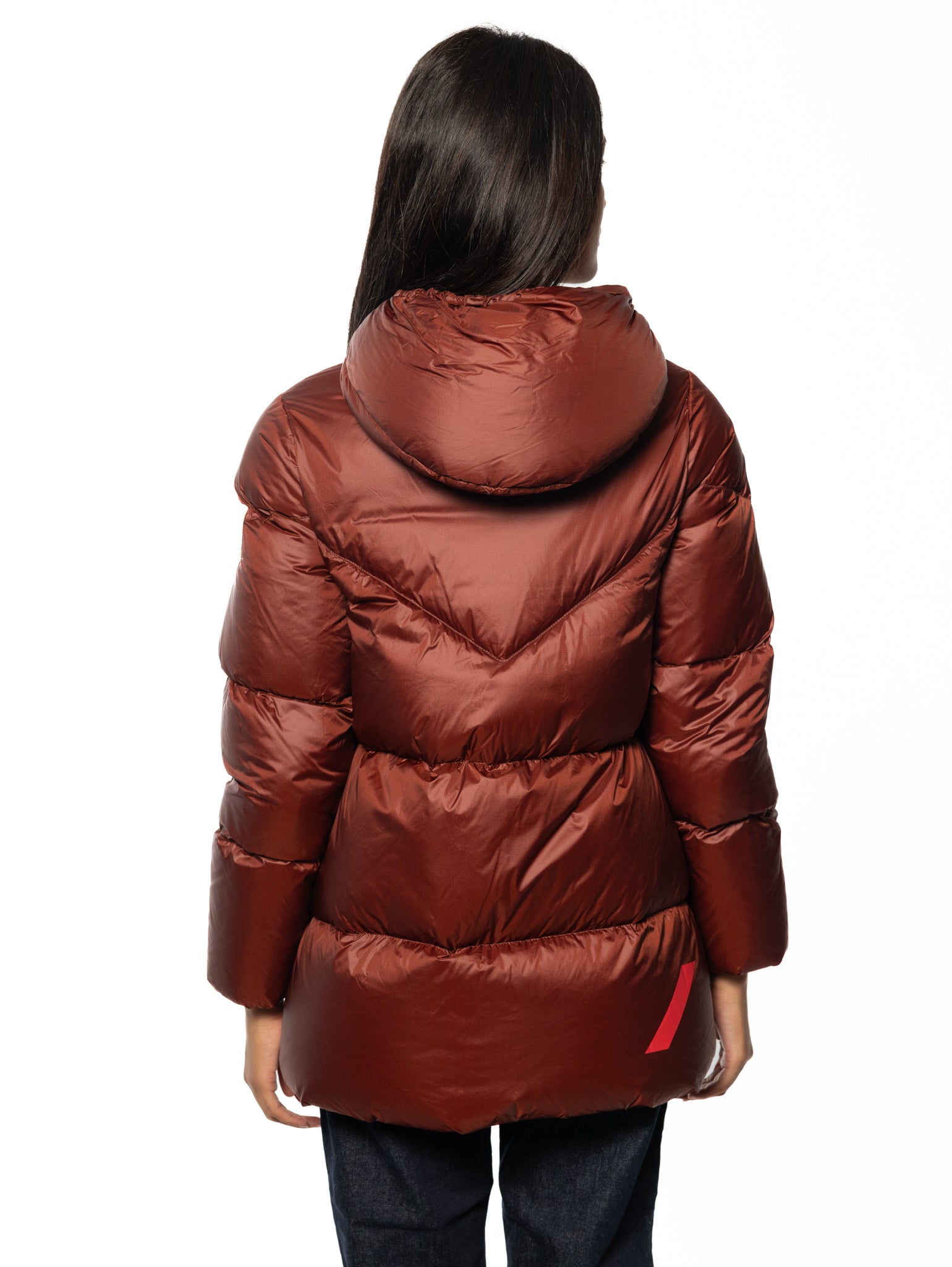 Vienna Hooded Down Jacket in Shiny Leather Nylon