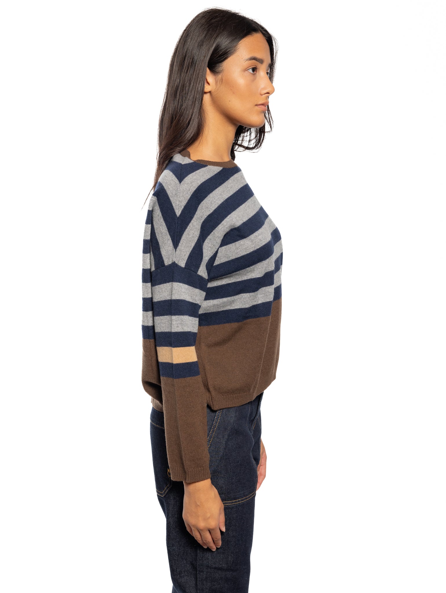 Brown Striped Crew Neck Sweater