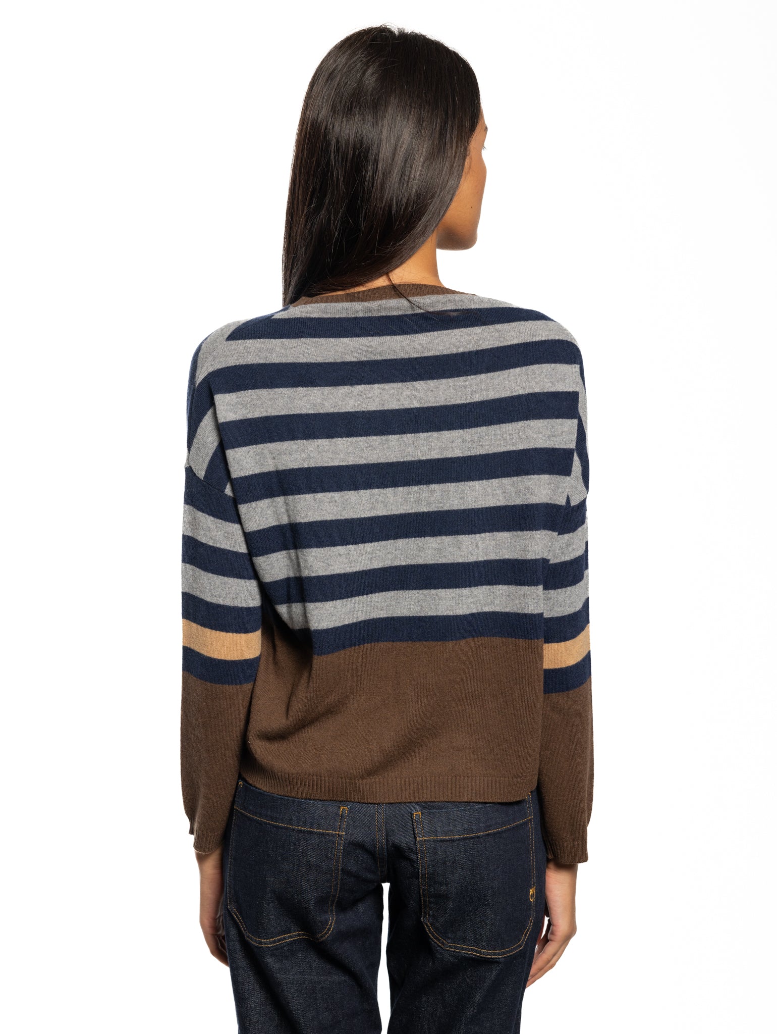 Brown Striped Crew Neck Sweater