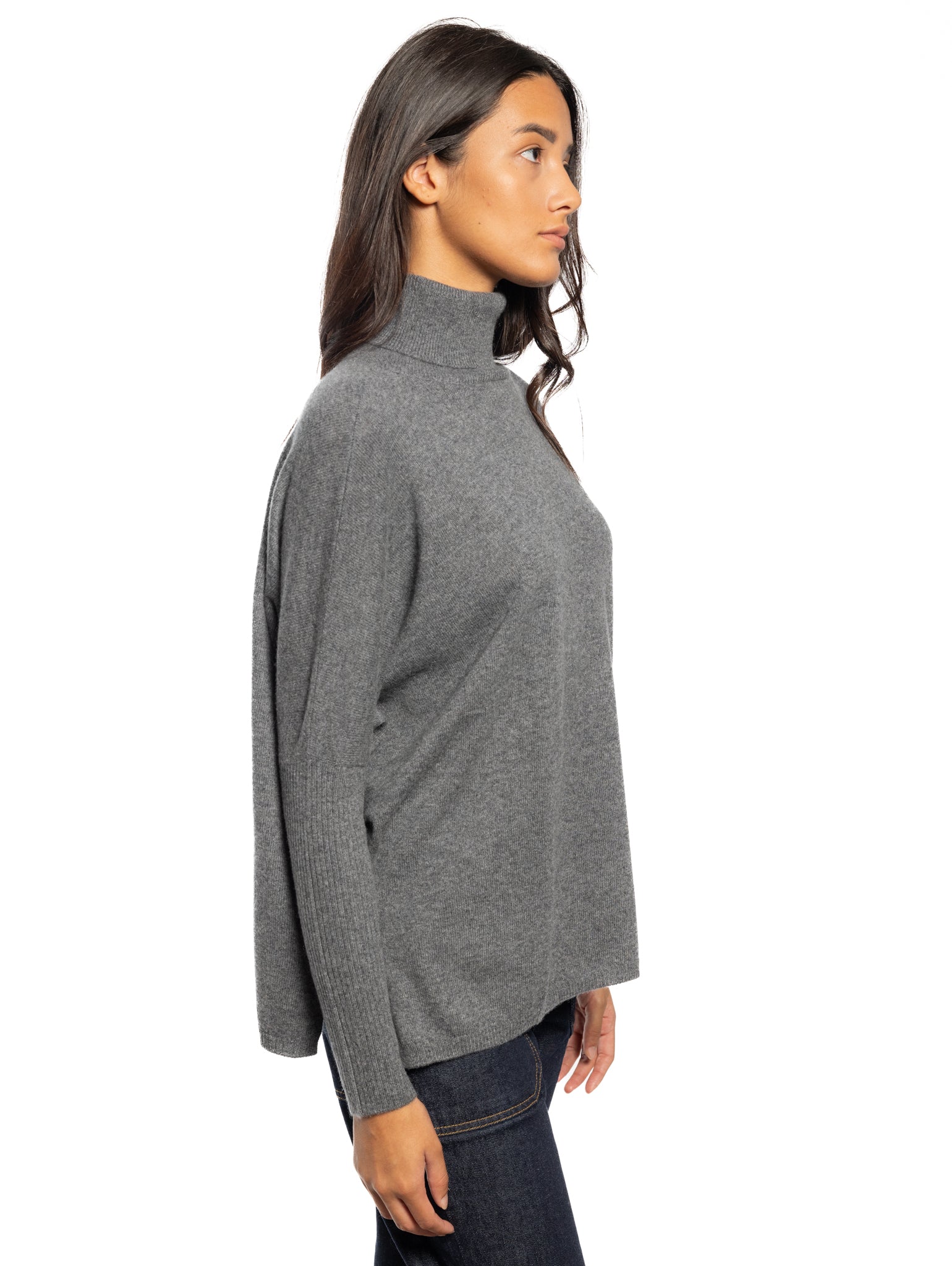 Maglia Poncho Collo Alto In Cashmere Grigio