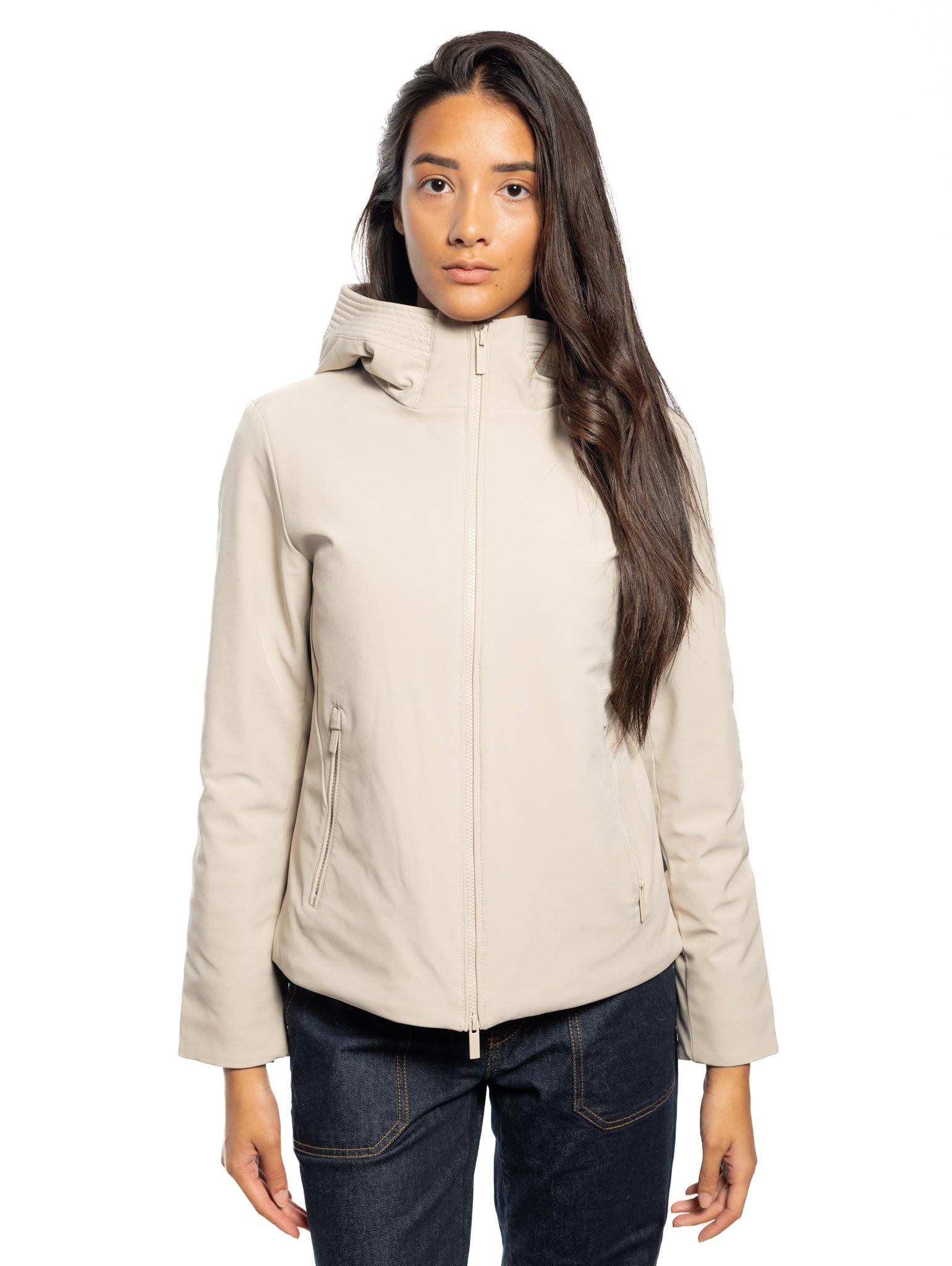 WOOLRICH-Parka Corto Antivento Beige-TRYME Shop