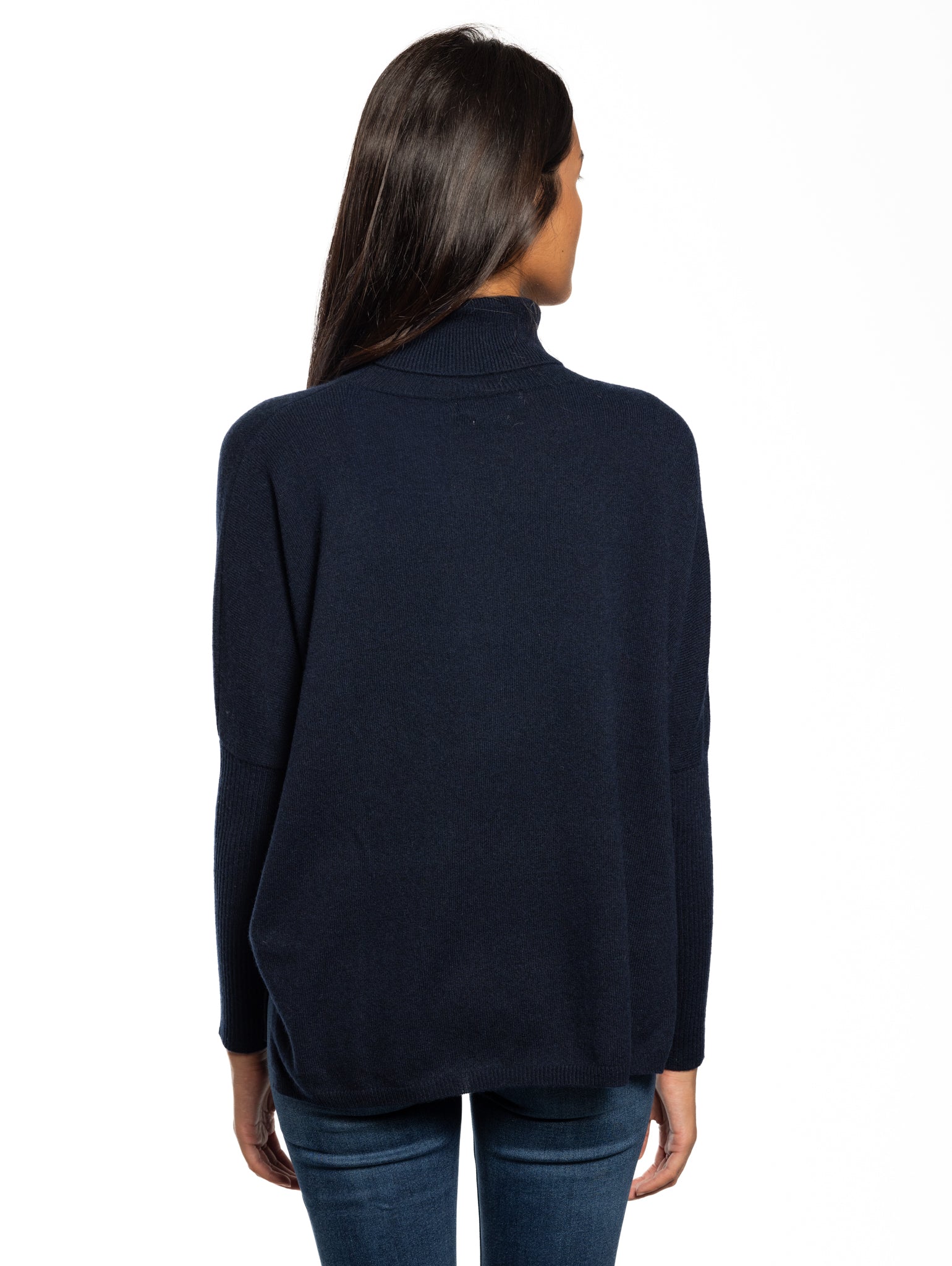 Blue Cashmere High Neck Poncho Sweater