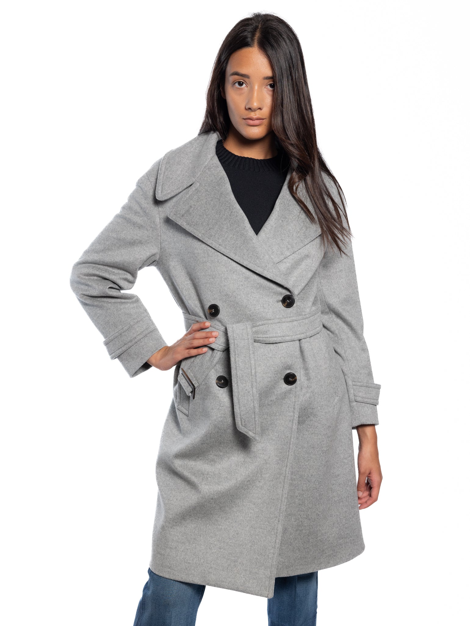 BRERAS MILANO-Cappotto Lungo Doppio Petto Grigio-TRYME Shop