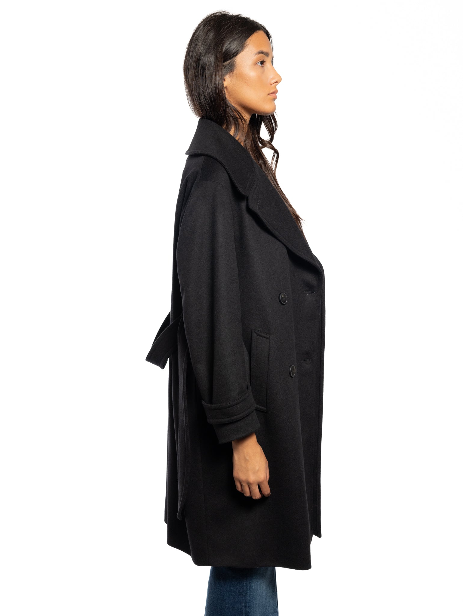 Black Double-Breasted Long Coat