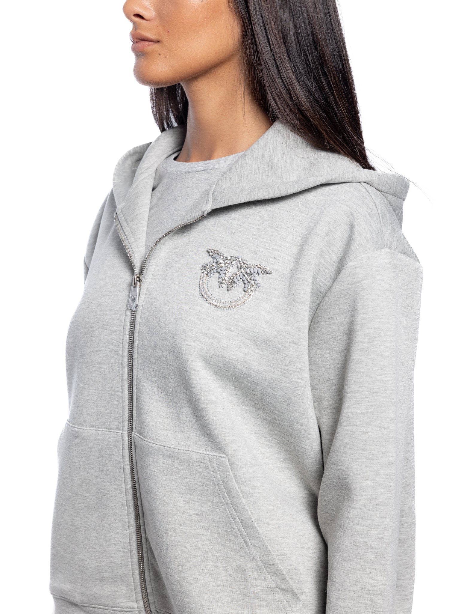 Grau Kapuzenpullover mit gesticktem Logo