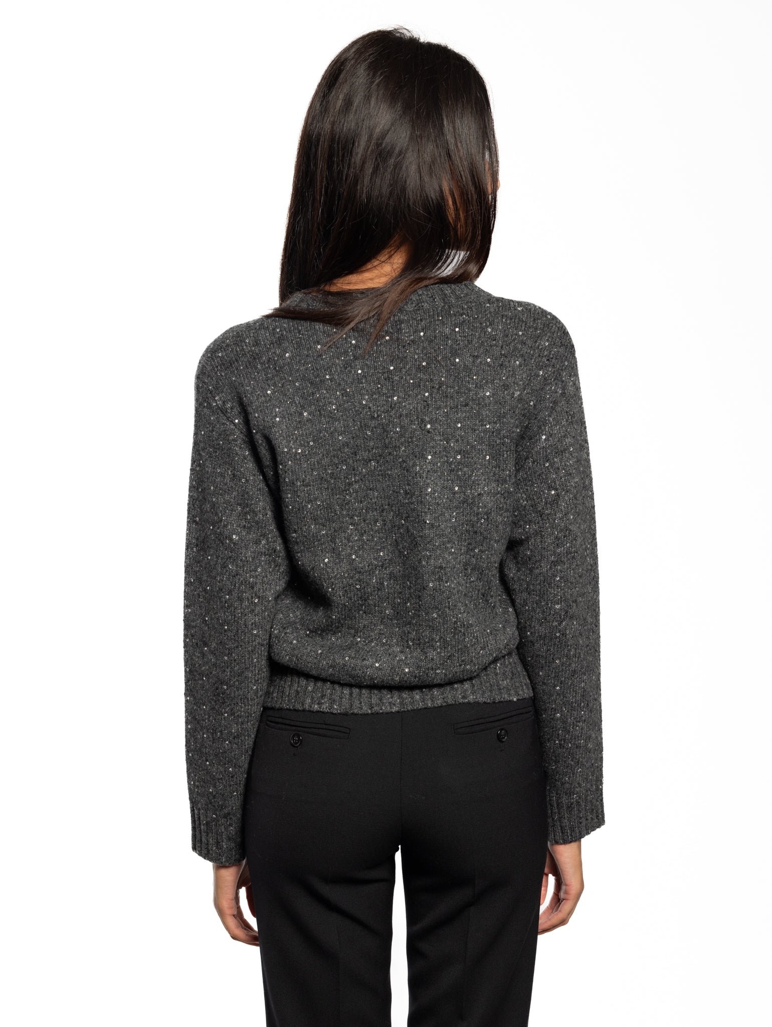 Gray Rhinestone Crew Neck Sweater