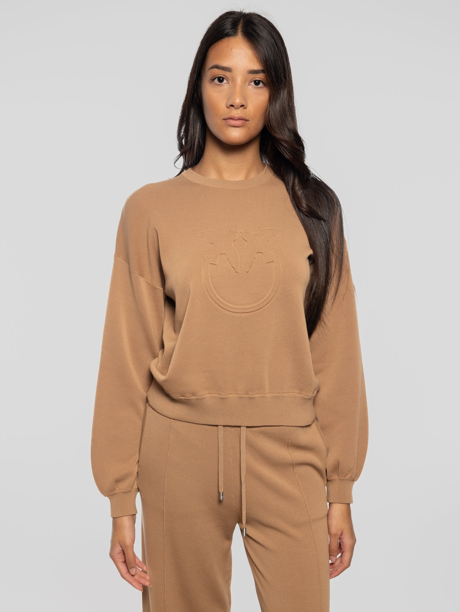 PINKO Pullover in Cotone Stretch con Logo Marrone