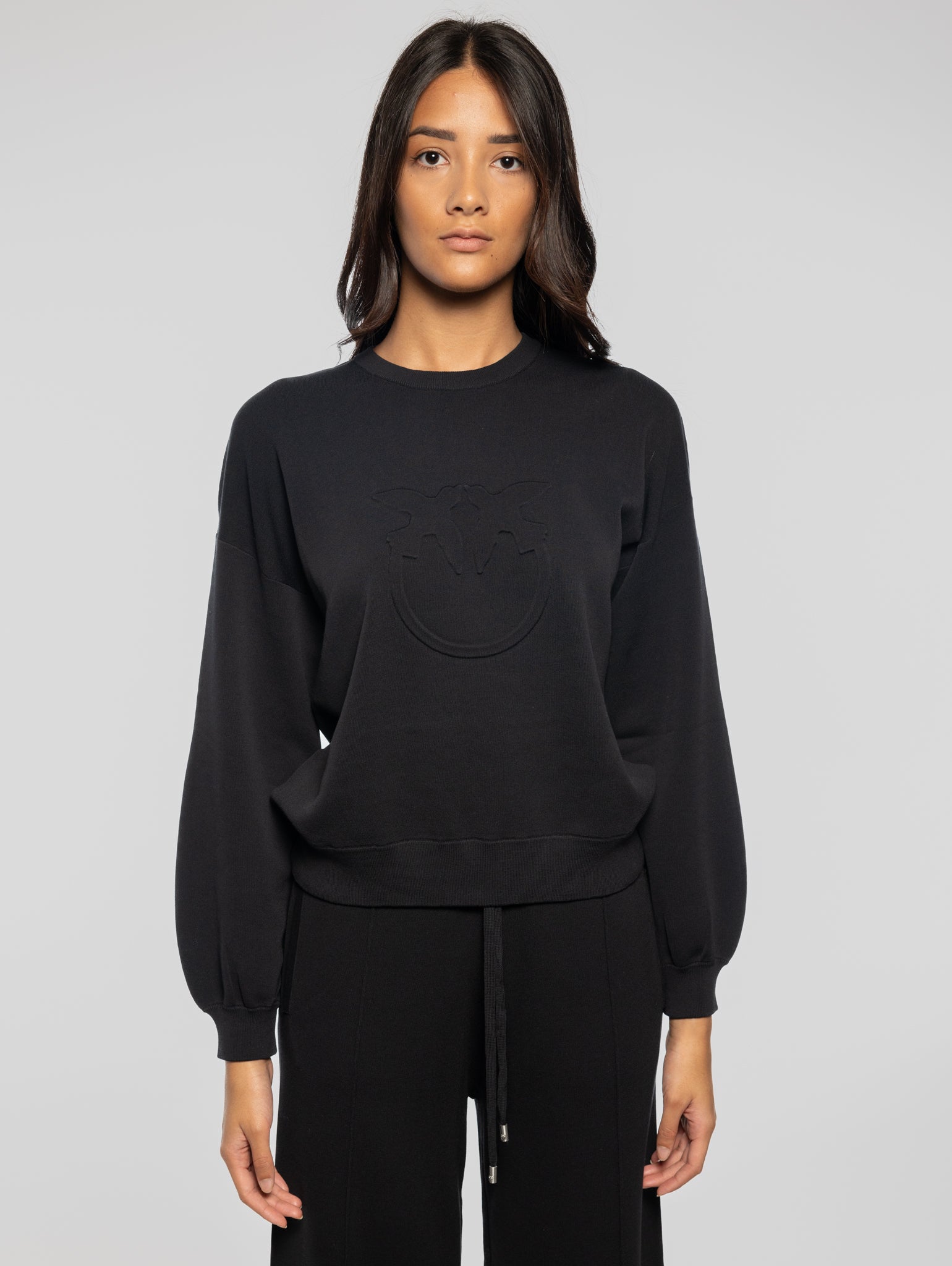 PINKO Pullover in Cotone Stretch con Logo Nero