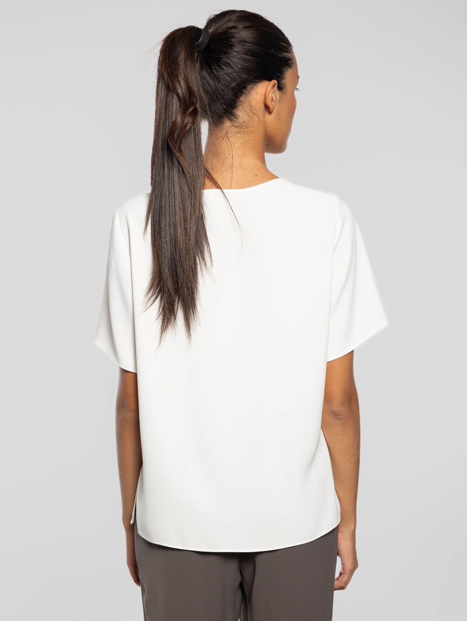 Blusa Girocollo con Maniche Corte Panna