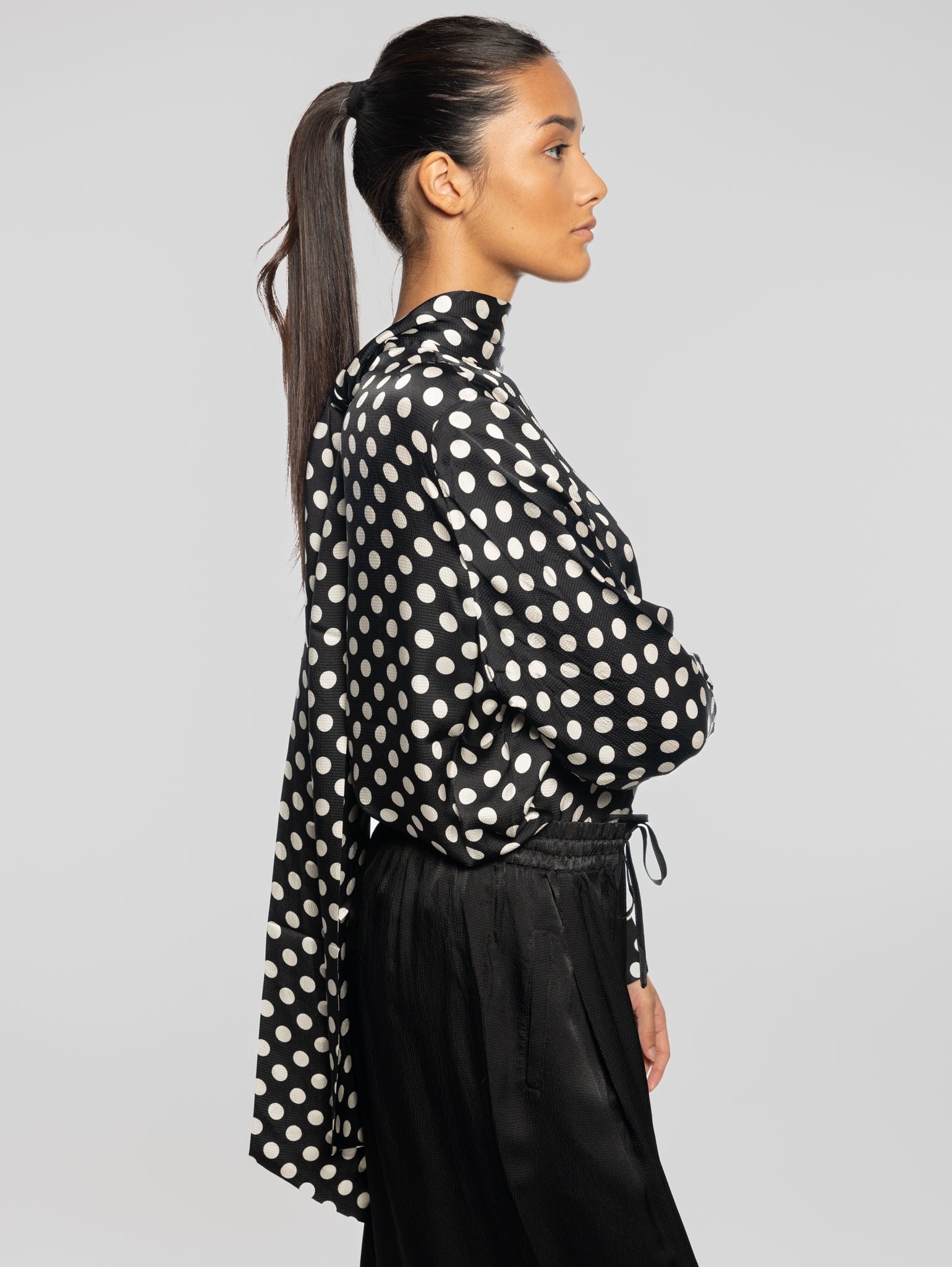 Long Sleeve Polka Dot Top Black