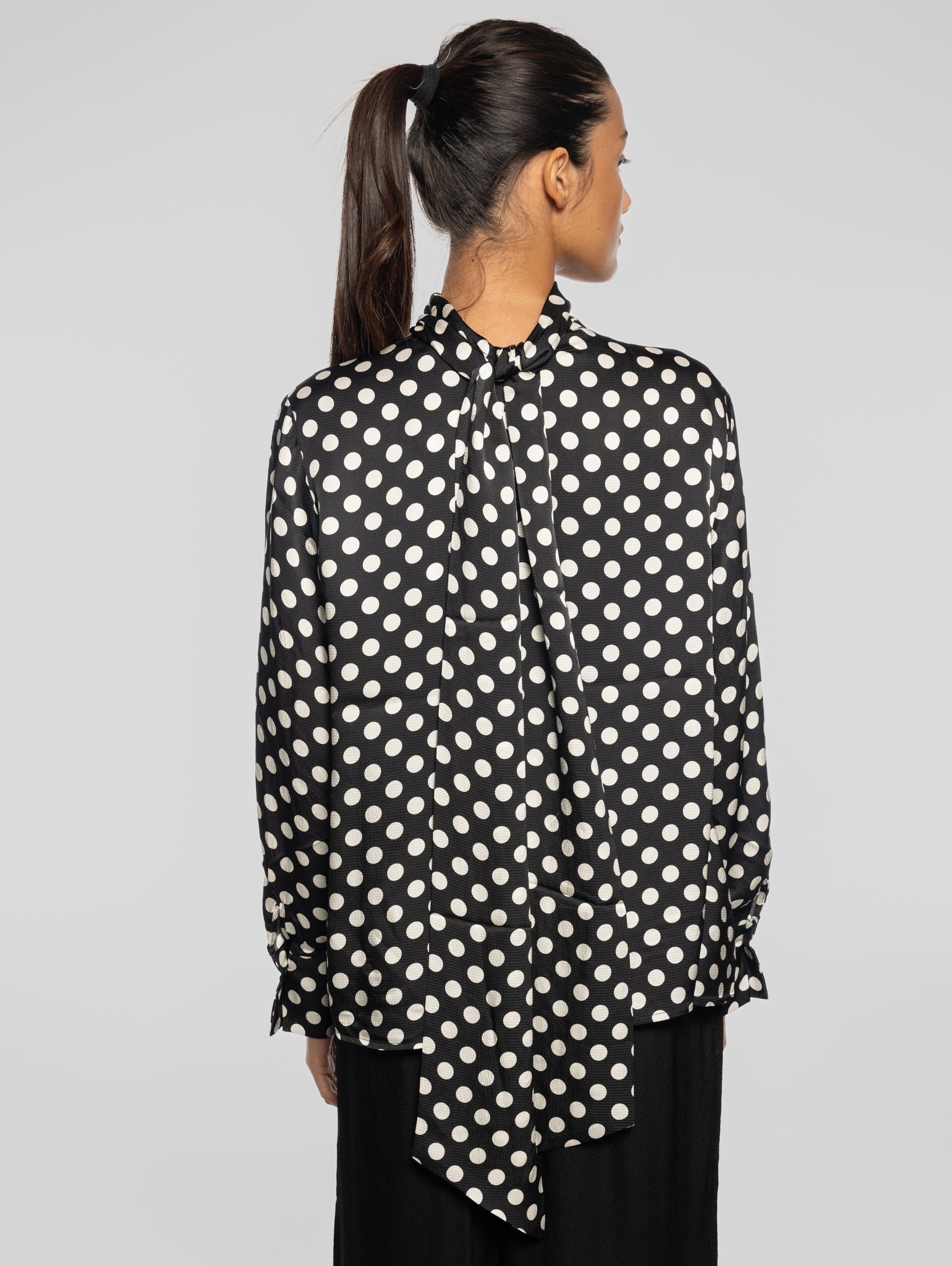 Long Sleeve Polka Dot Top Black