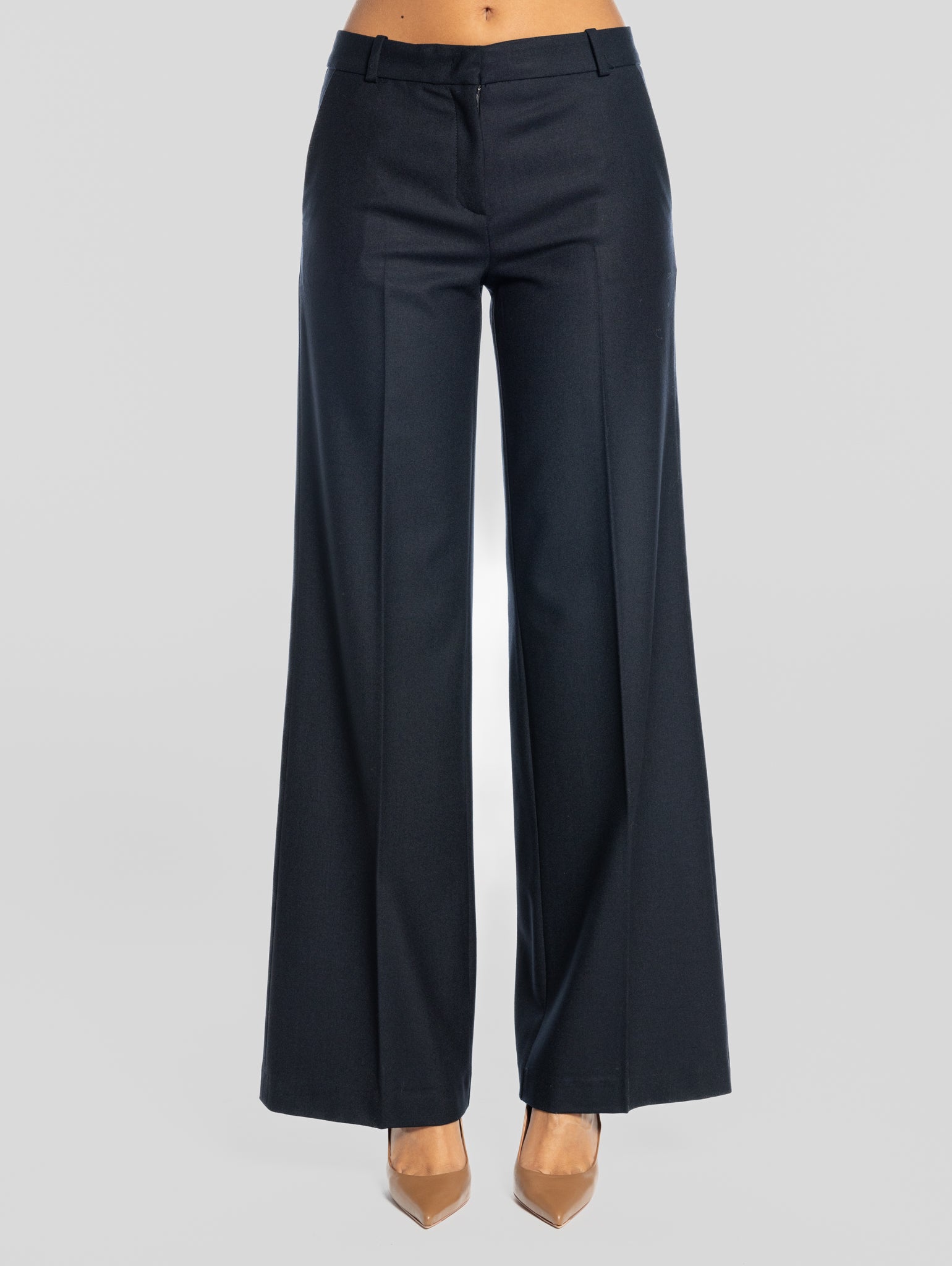 KILTIE-Pantaloni Palazzo in Flanella Blu-TRYME Shop