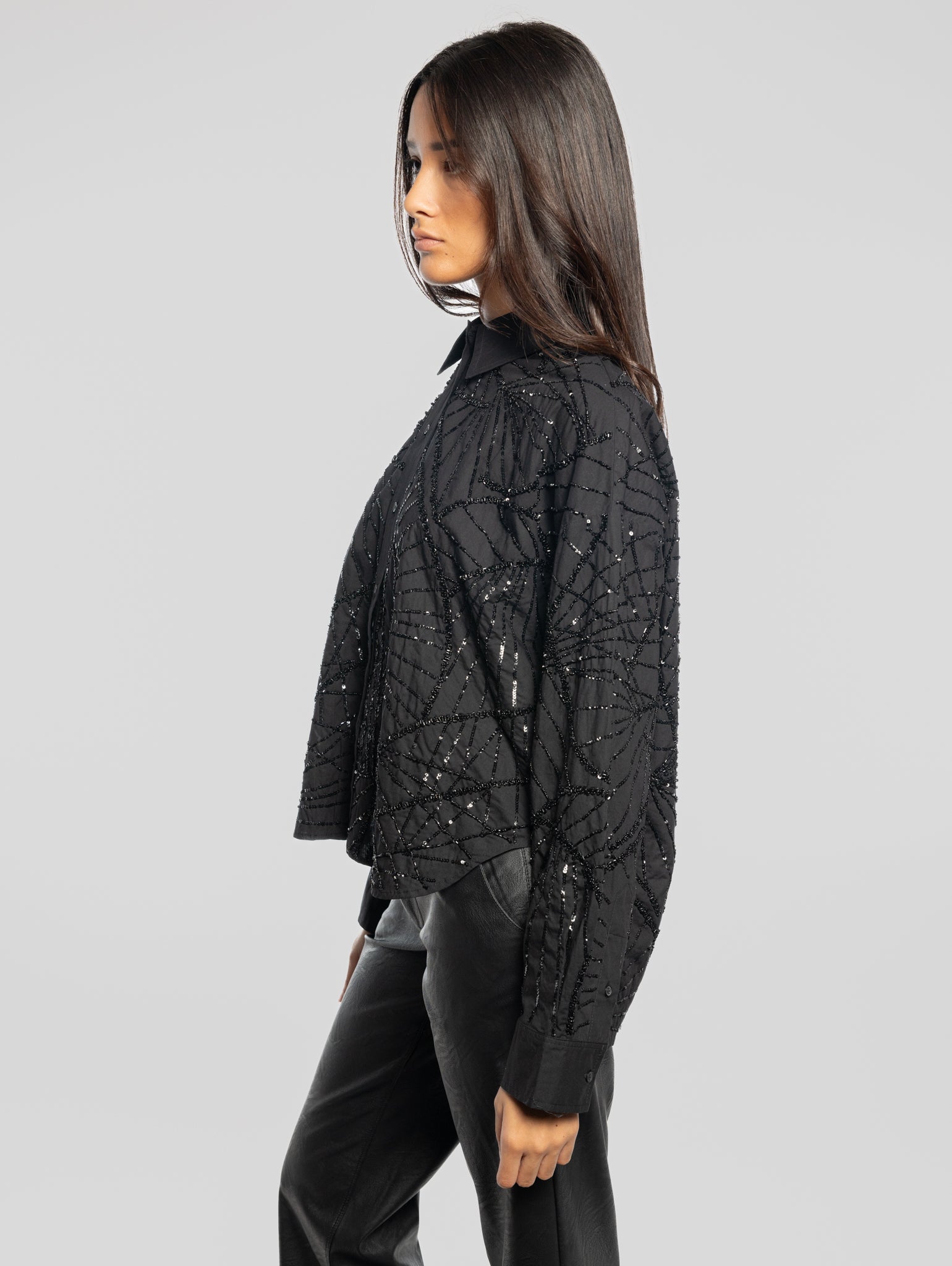 Camicia Squadrata con Paillettes Nero