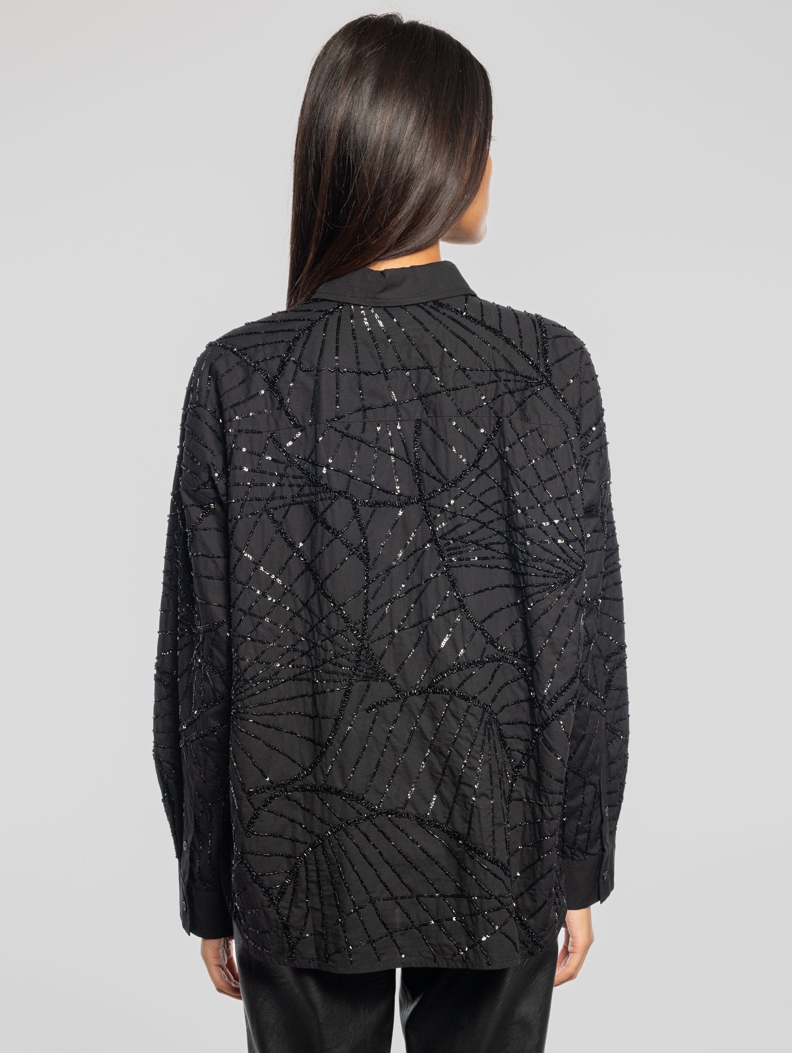 Camicia Squadrata con Paillettes Nero