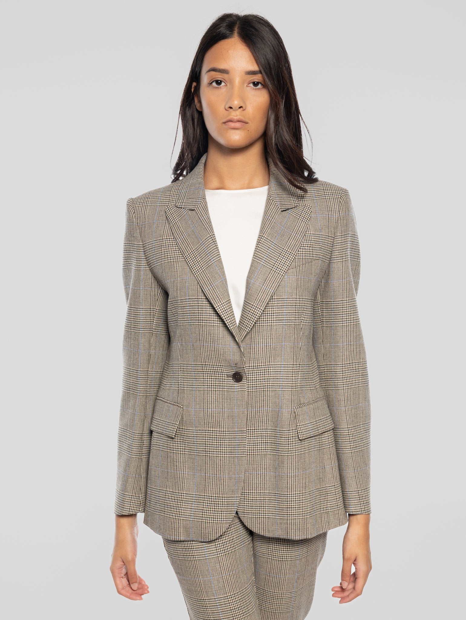 Brown Check Pattern Blazer