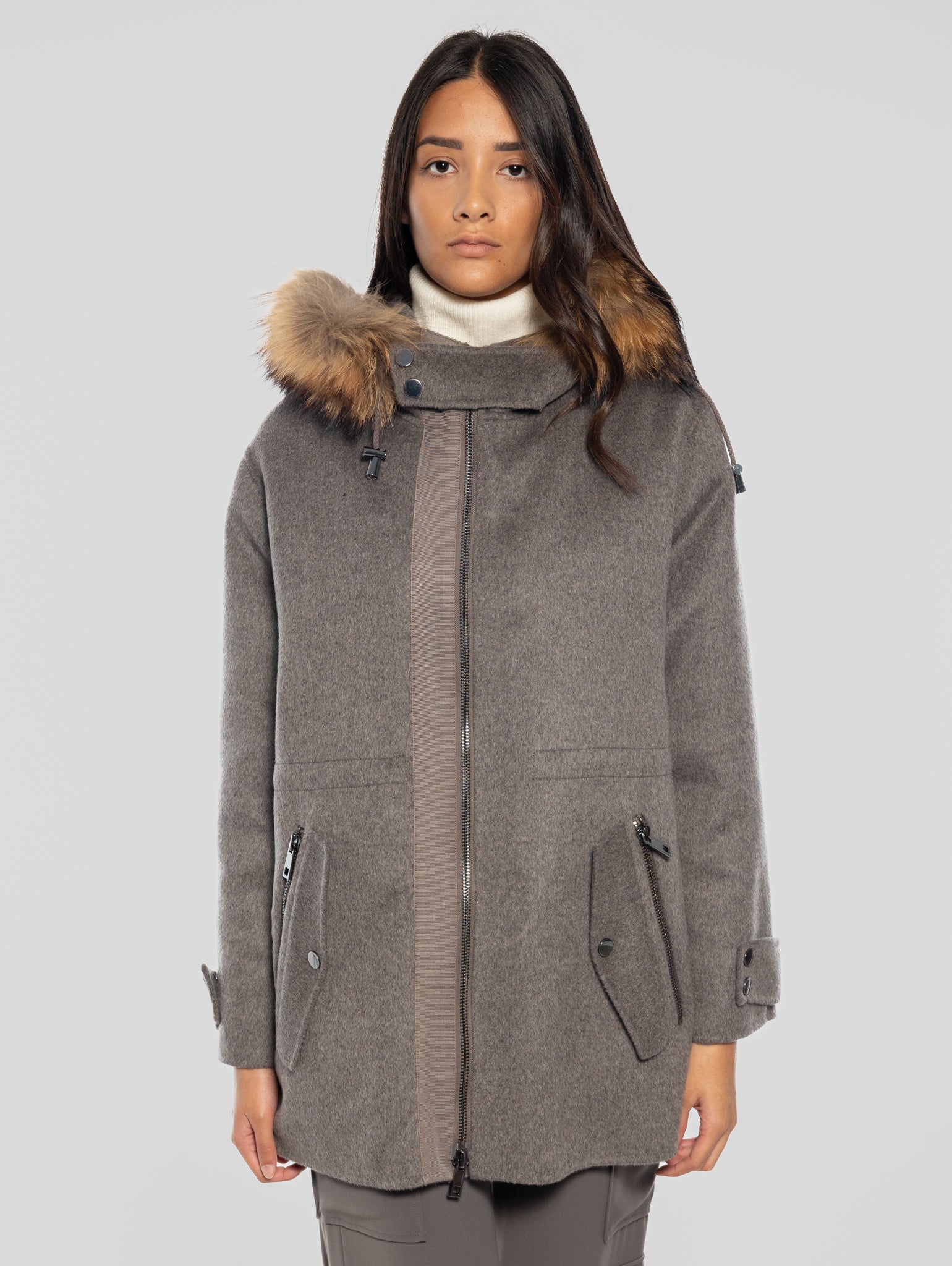 P.A.R.O.S.H.-Cappotto con Cappuccio in Double di Lana Marrone-TRYME Shop