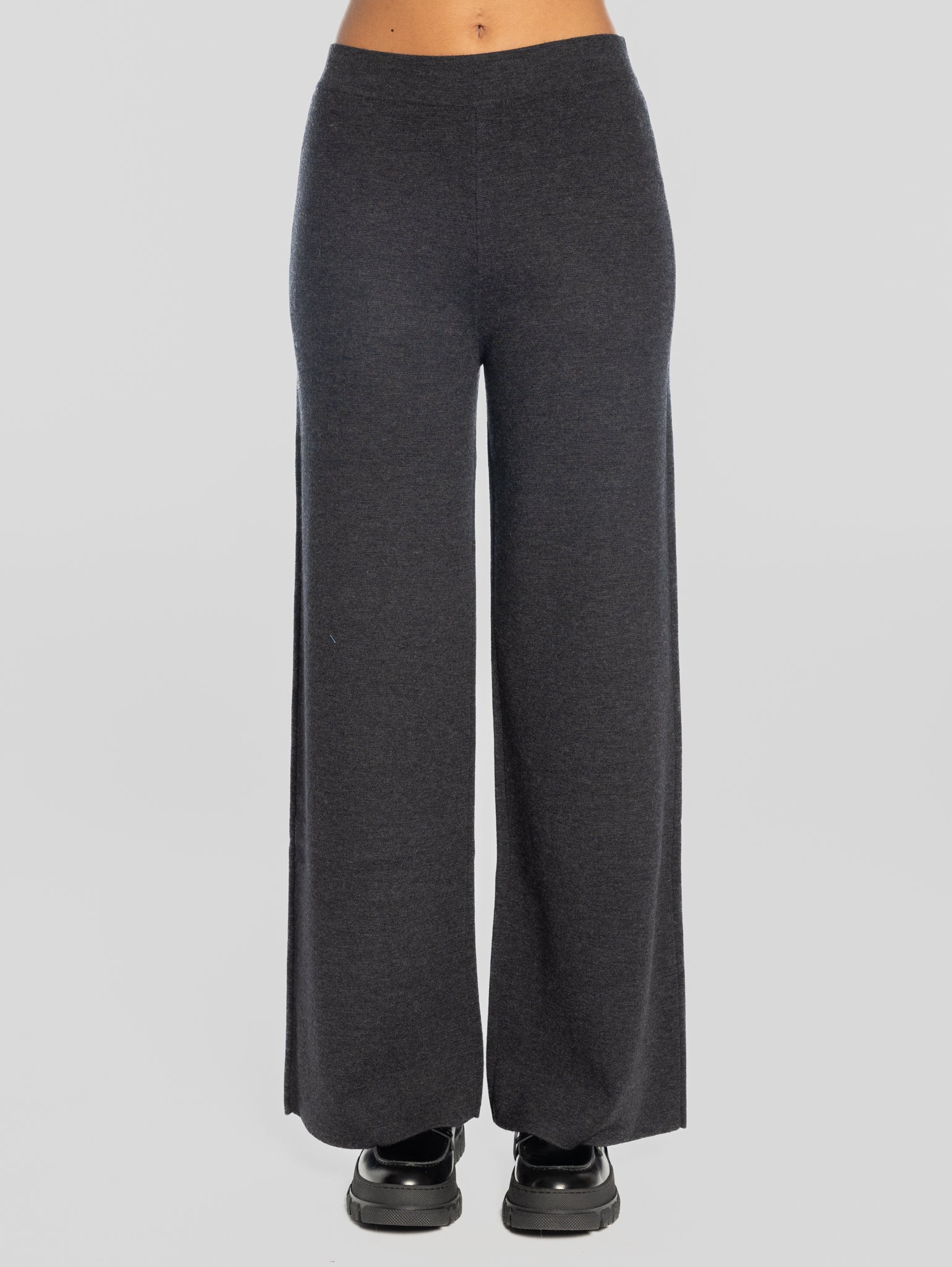 Gray Wool Wide Leg Trousers