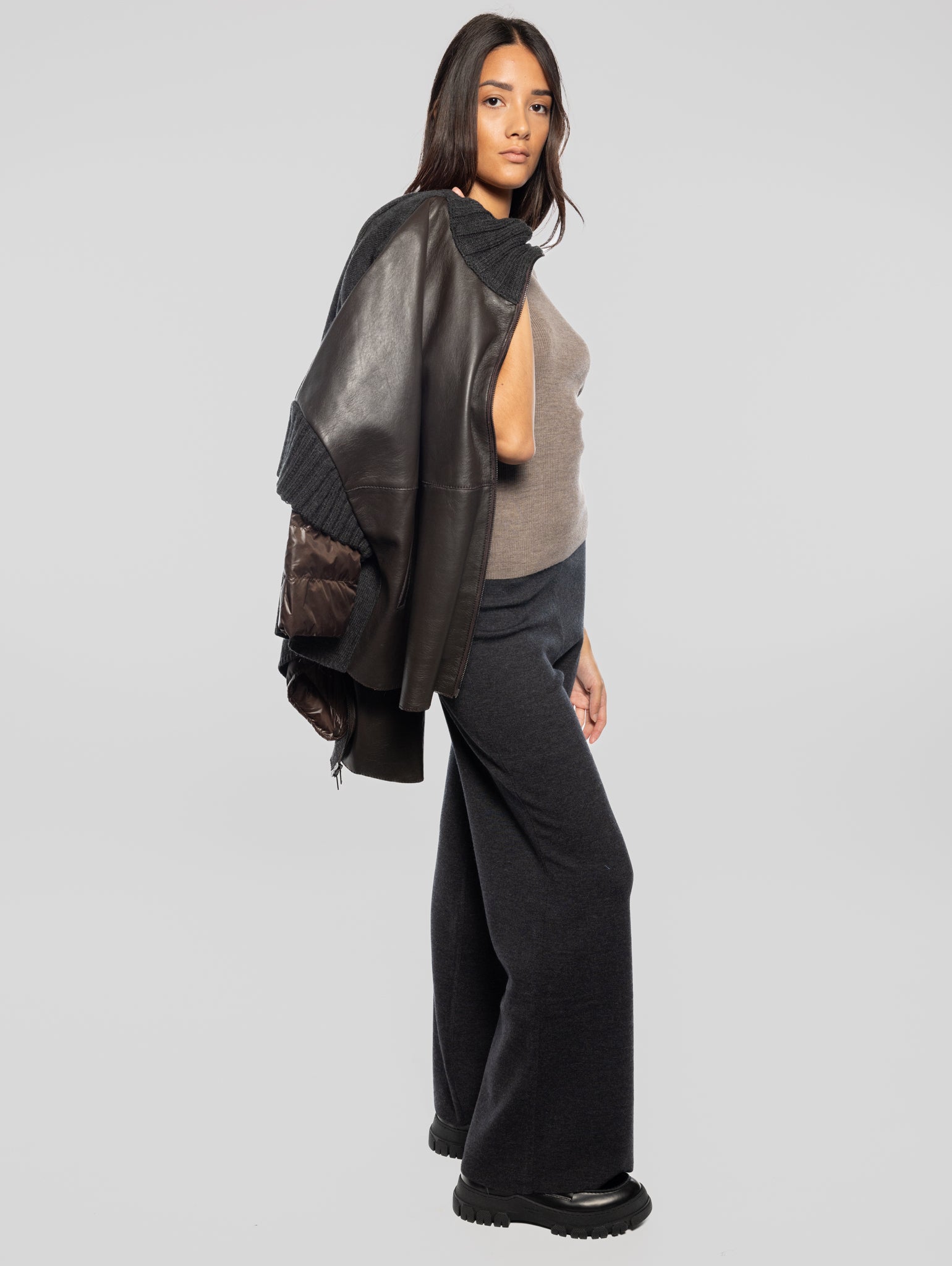 Gray Wool Wide Leg Trousers