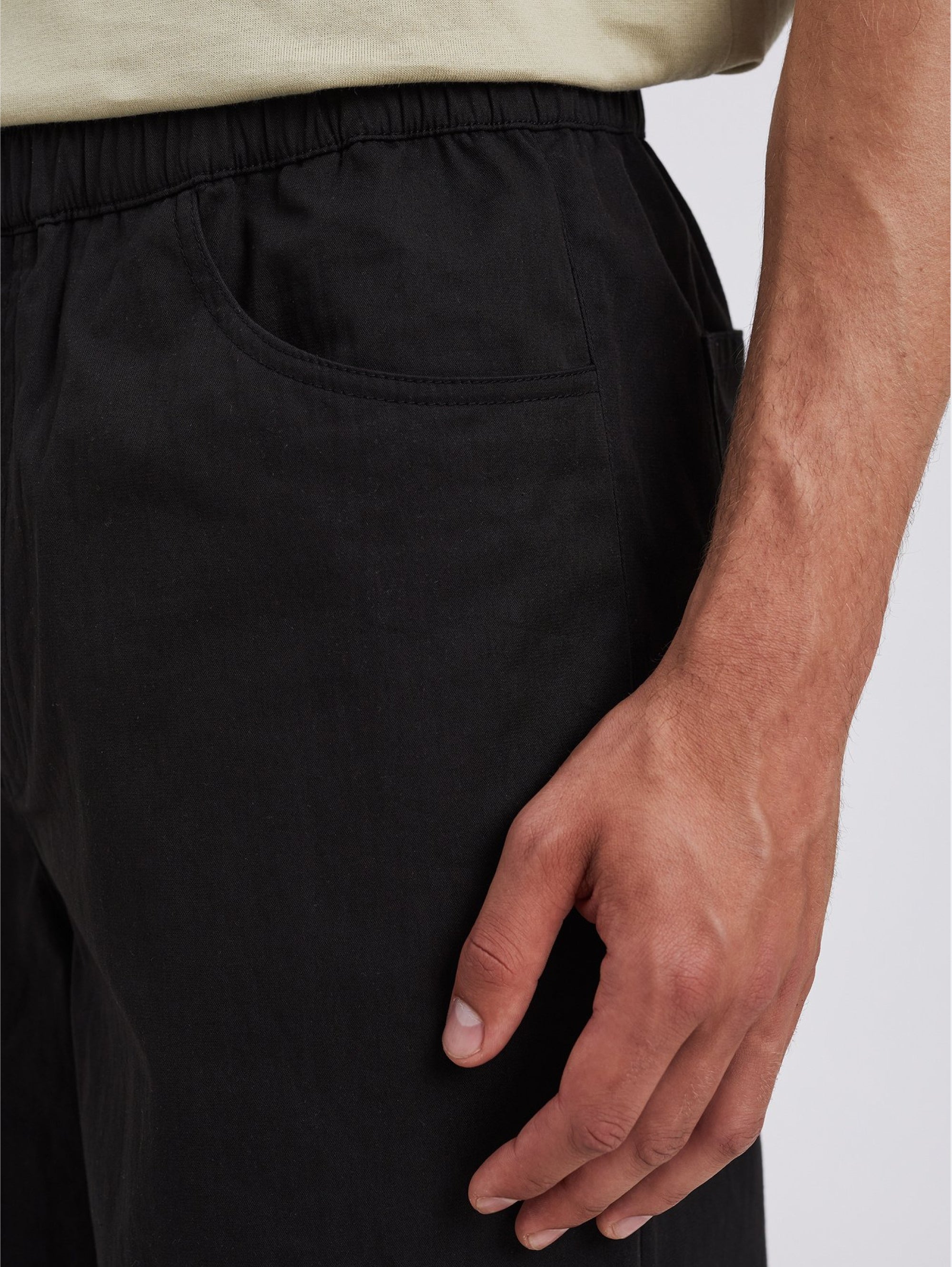 Black Micro Twill Drawstring Trousers