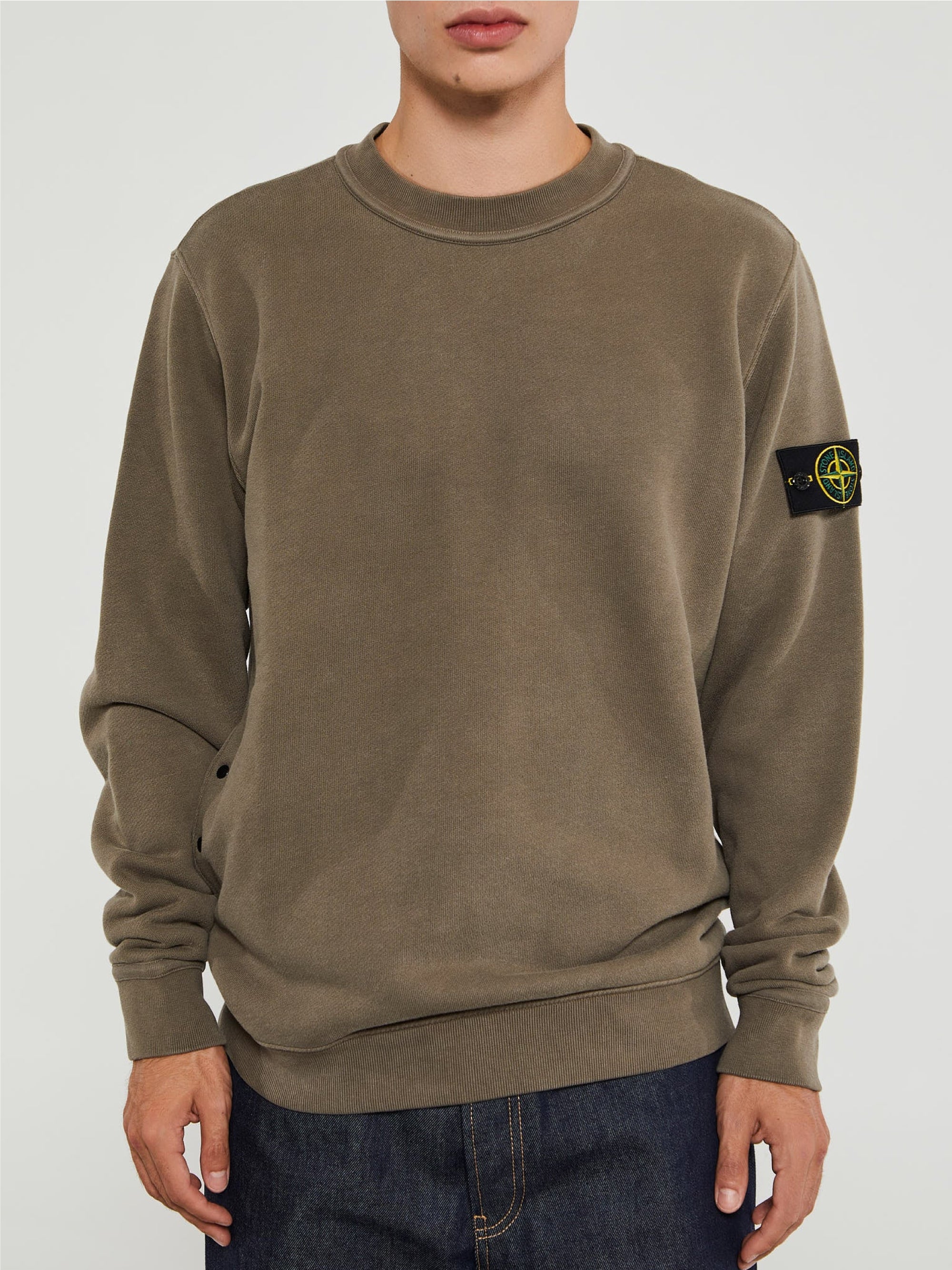 STONE ISLAND-Felpa Girocollo in Cotone Diagonale Noce-TRYME Shop