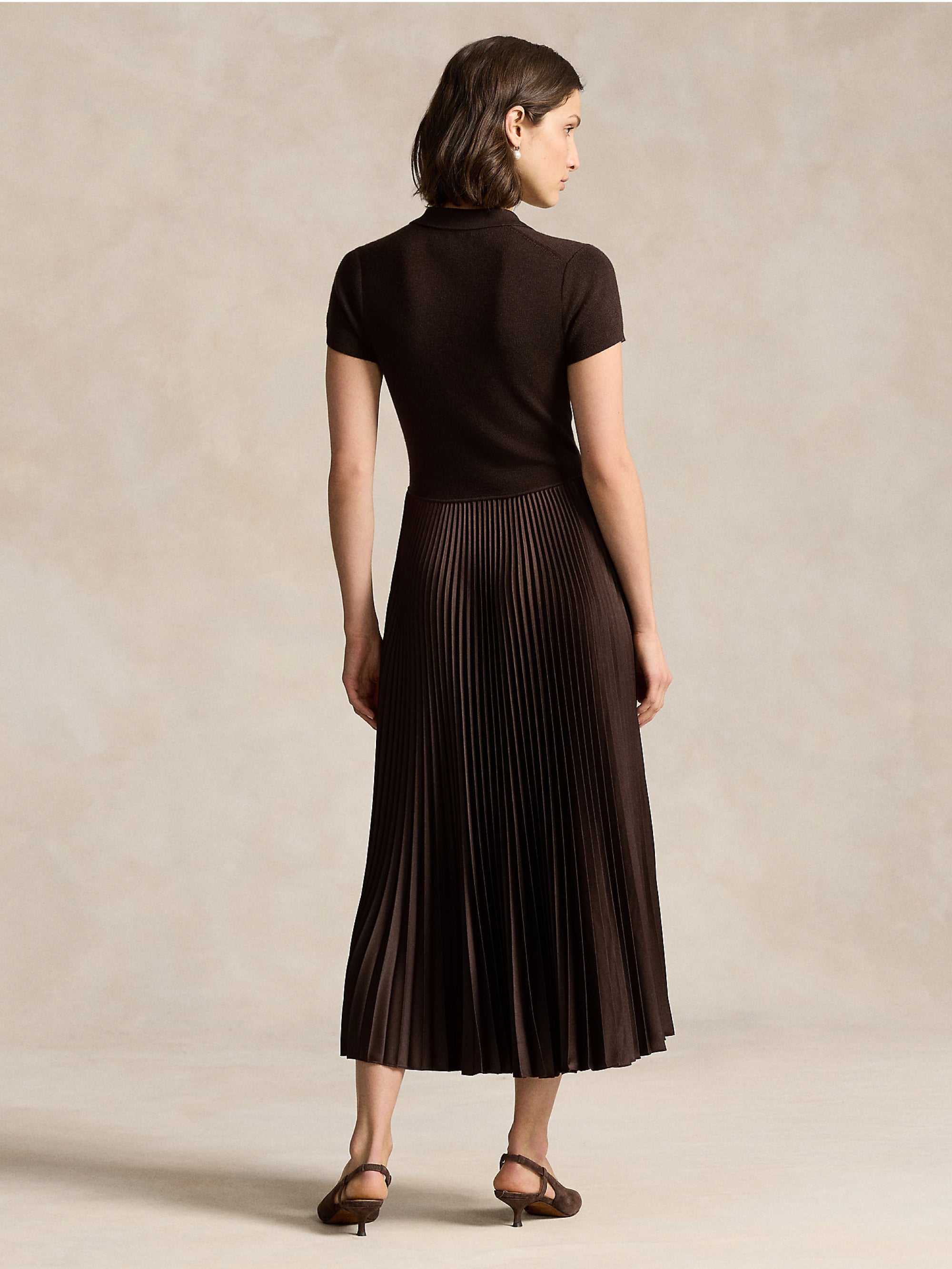 Knitted Dress with Brown Pleated Skirt