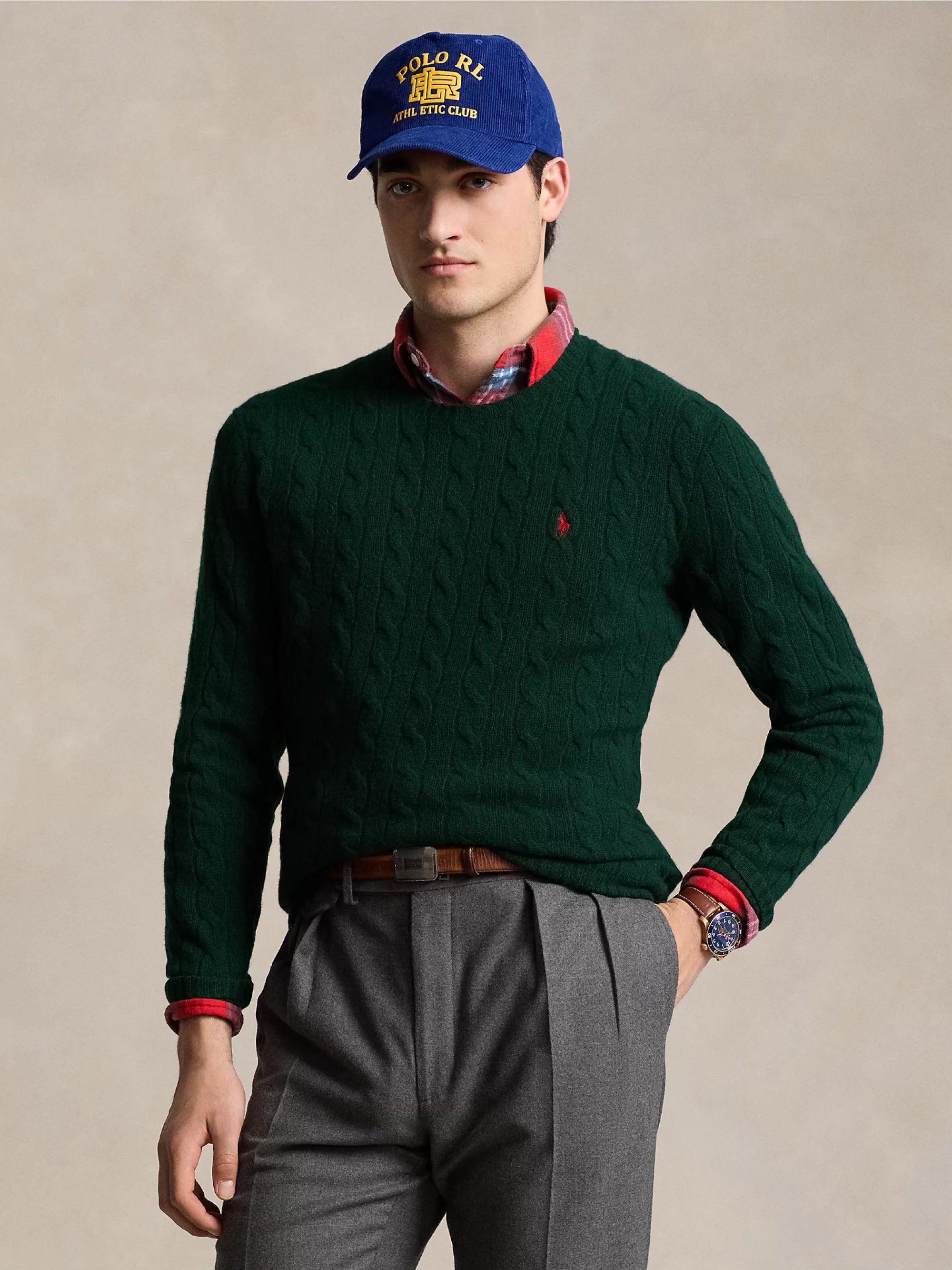 RALPH LAUREN-Maglia in Lana e Cashmere a Trecce Verde-TRYME Shop