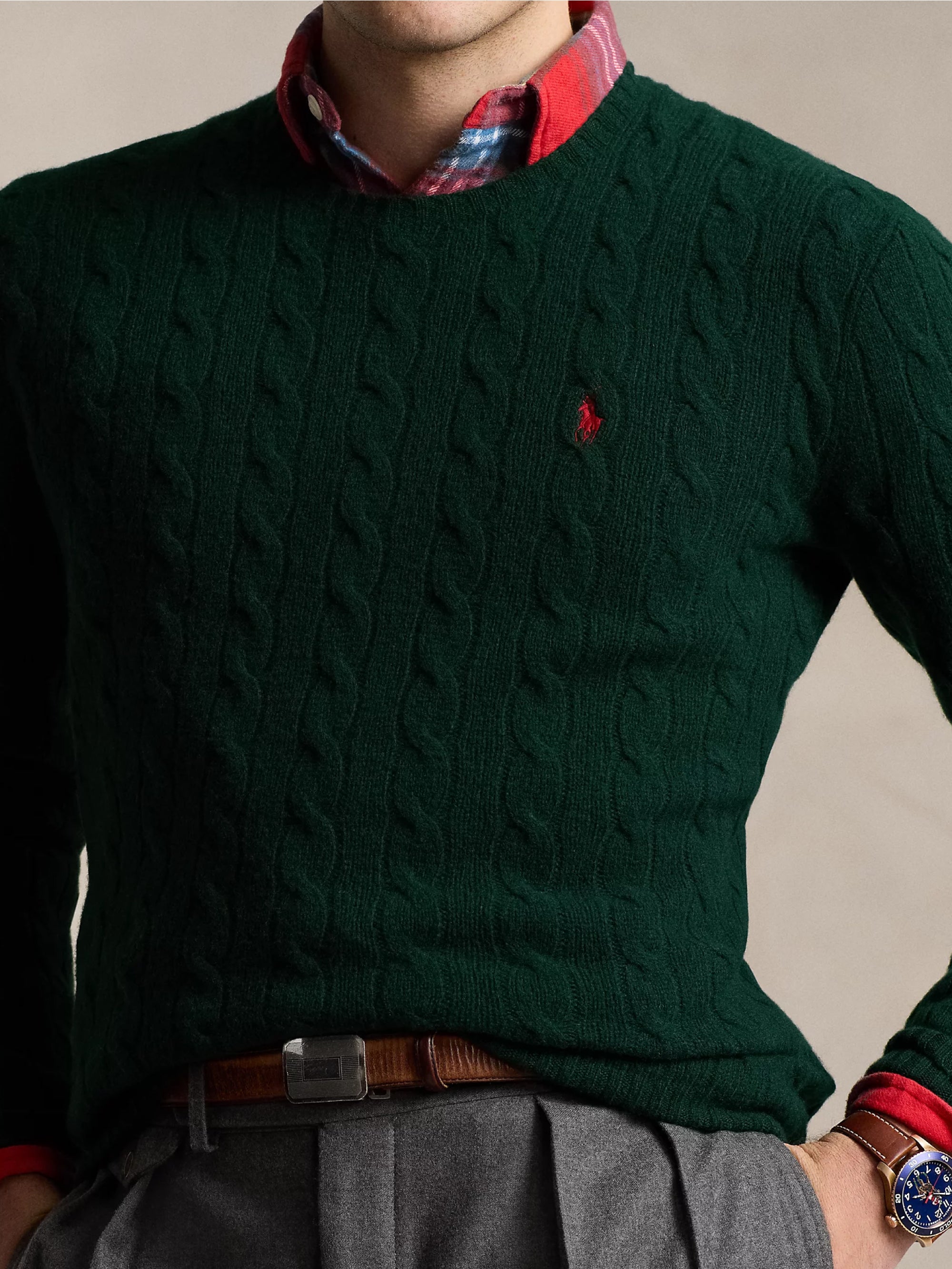 Maglia in Lana e Cashmere a Trecce Verde