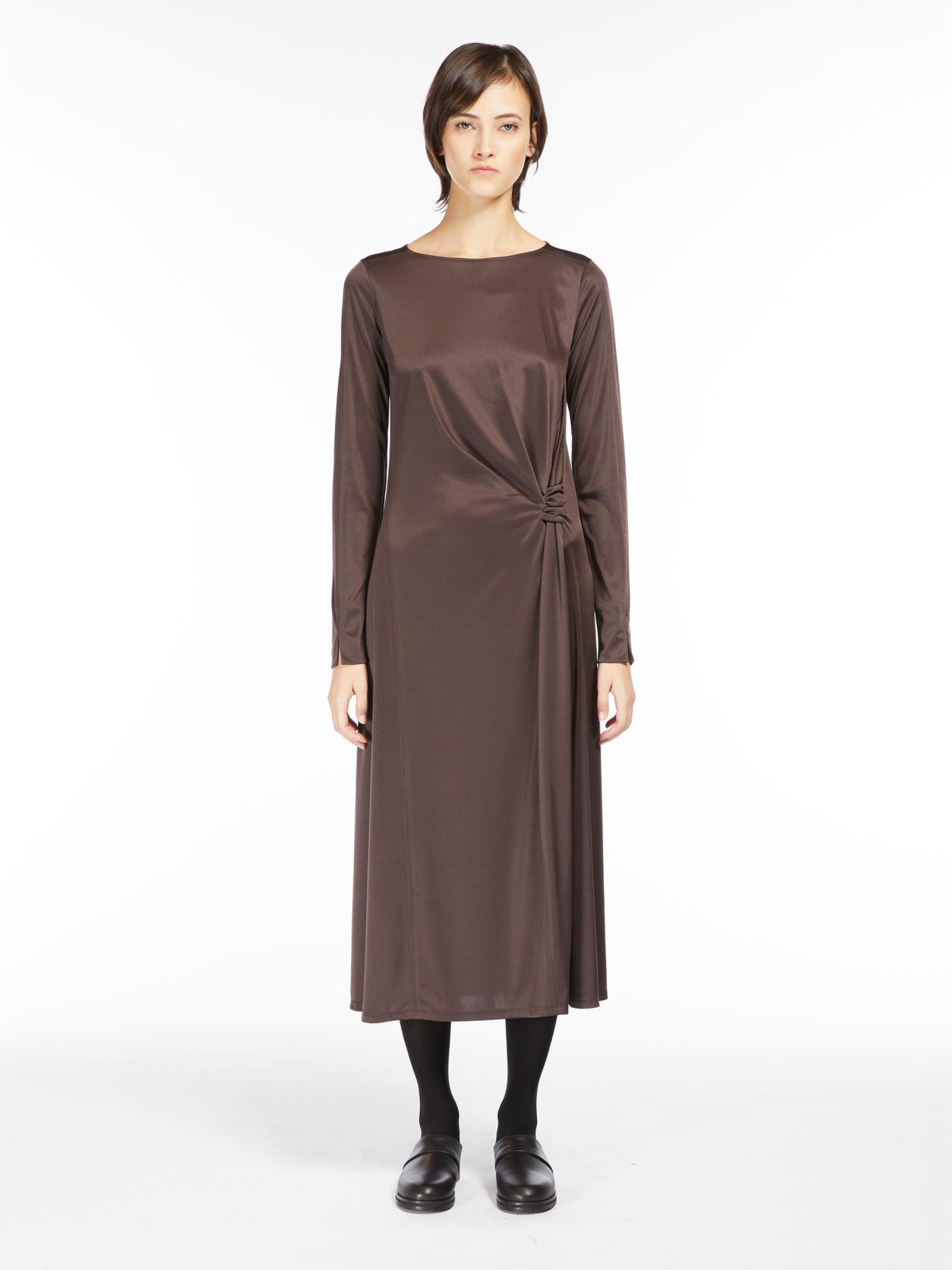 MAX MARA LEISURE-Abito con Nodo in Jersey Satin Nocciola-TRYME Shop