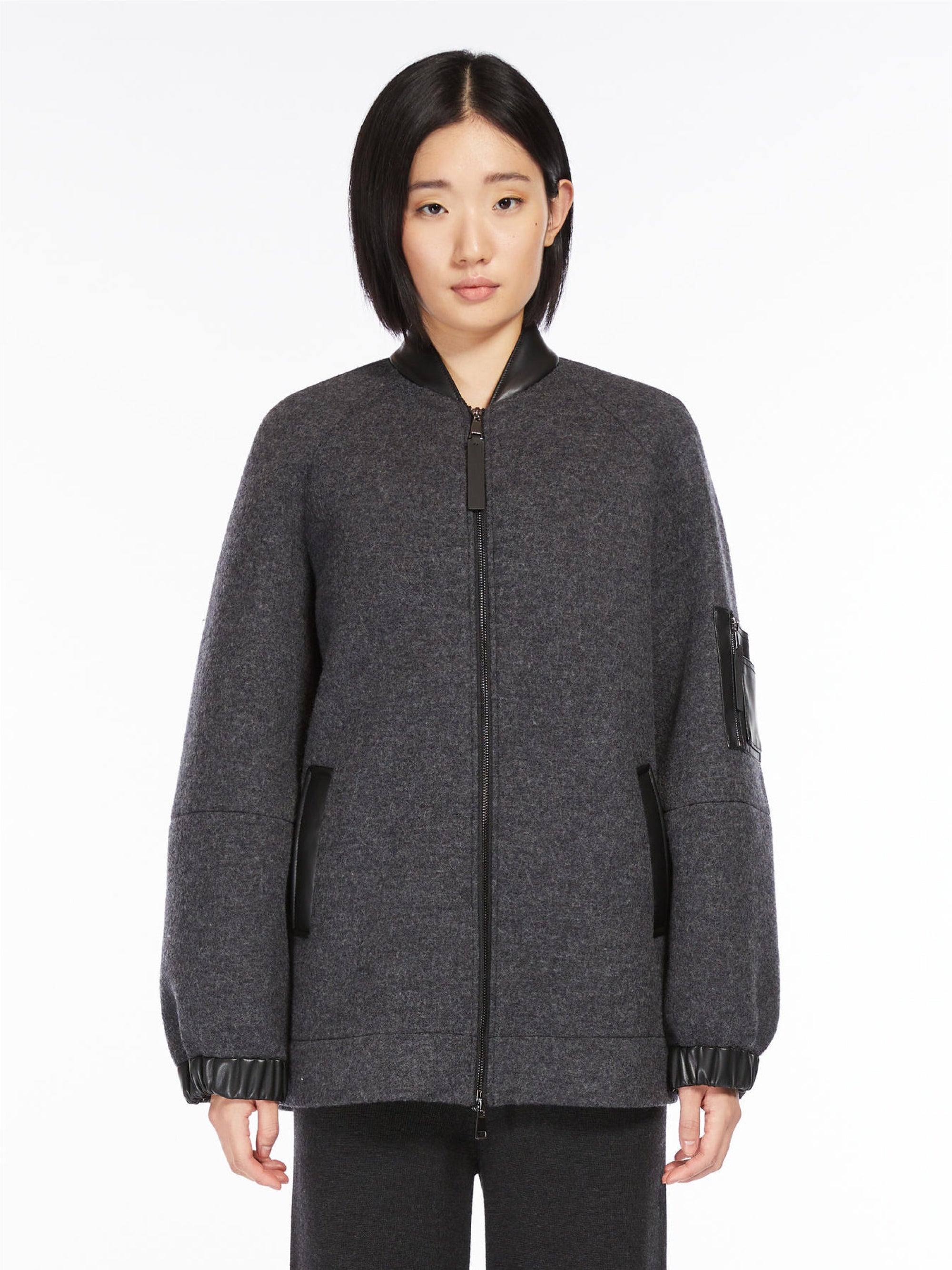 MAX MARA LEISURE-Bomber in Lana con Dettagli in Jersey Grigio-TRYME Shop