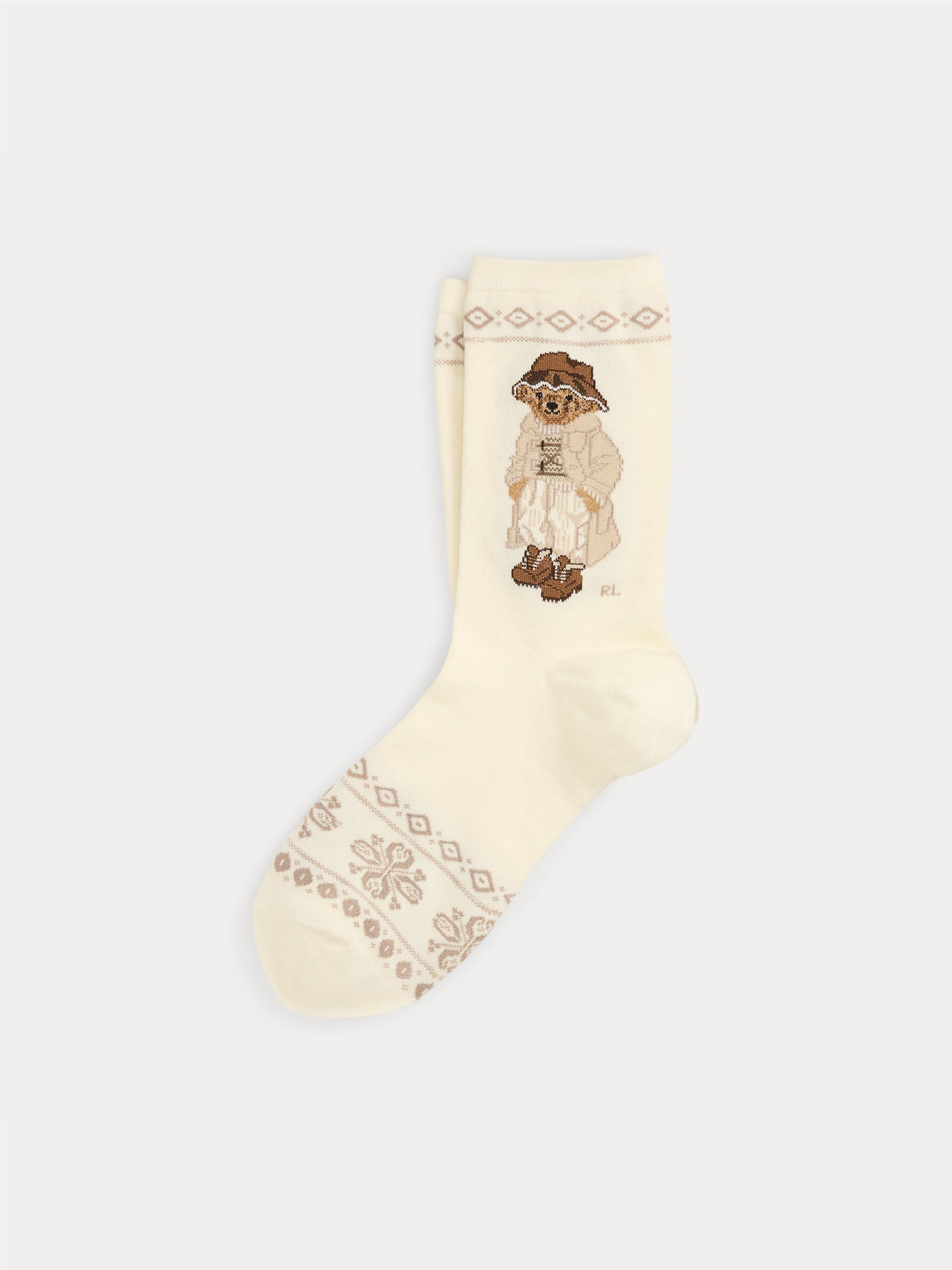 RALPH LAUREN-Calze con Ricamo Polo Bear Avorio/Beige-TRYME Shop