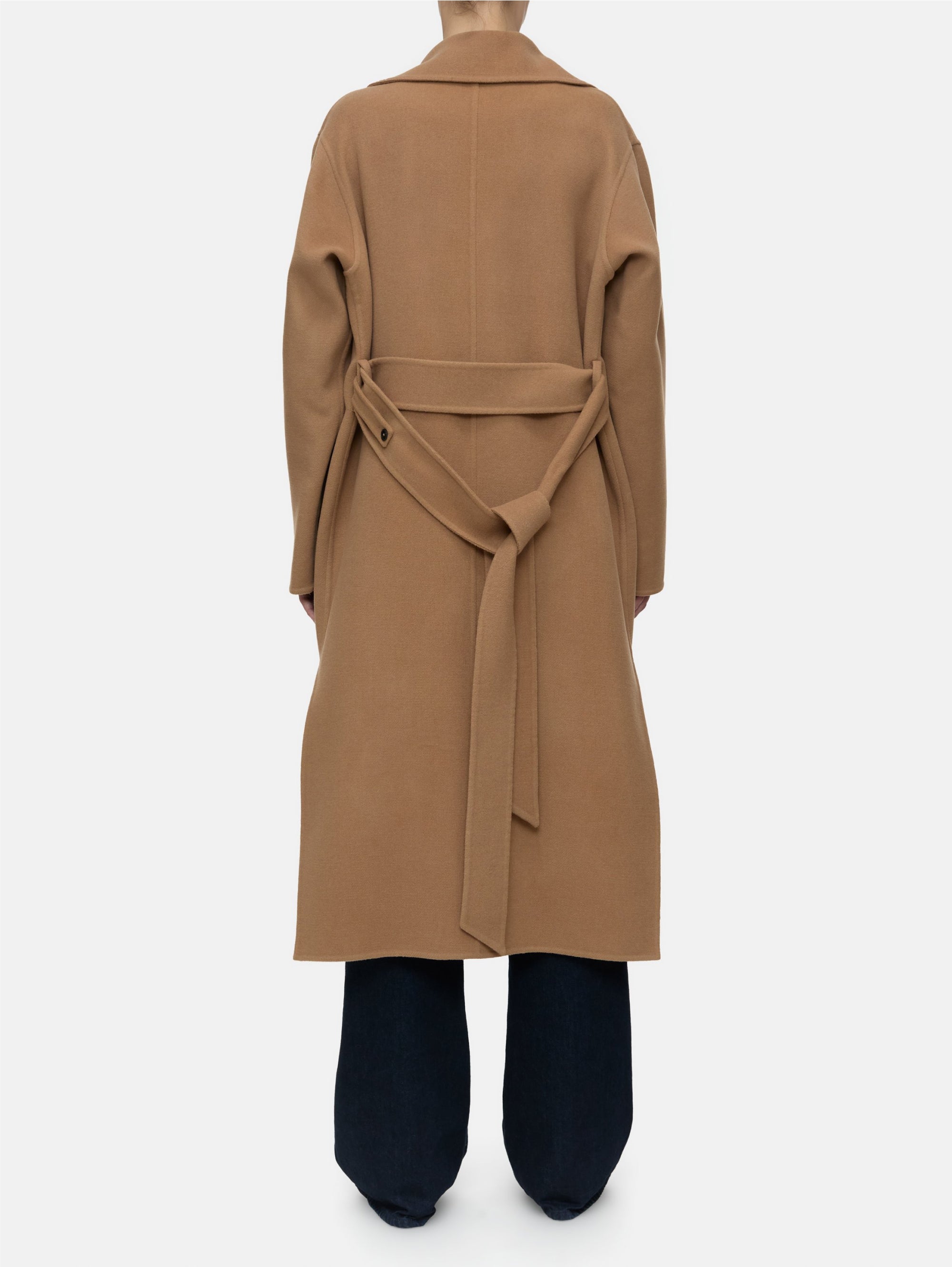 Coat with Belt in Double Camel Fabric