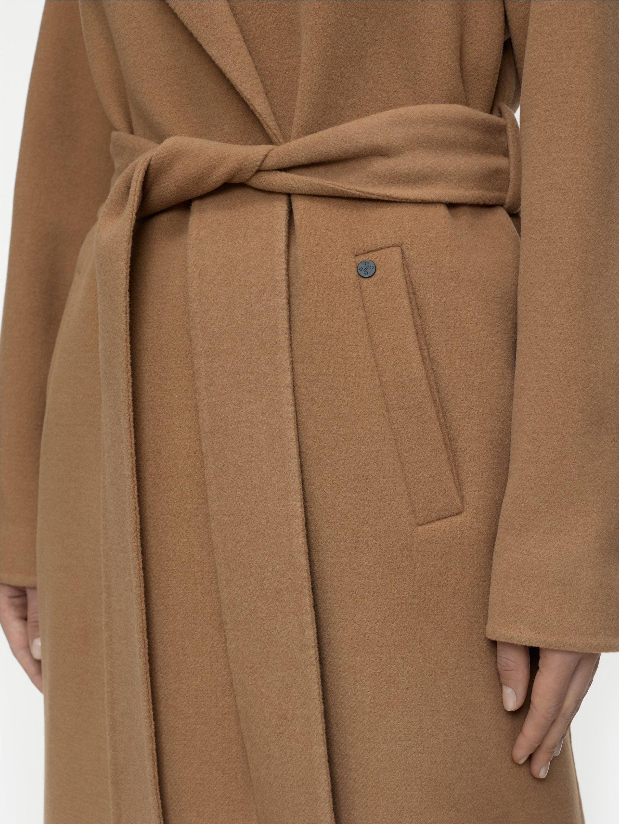 Coat with Belt in Double Camel Fabric