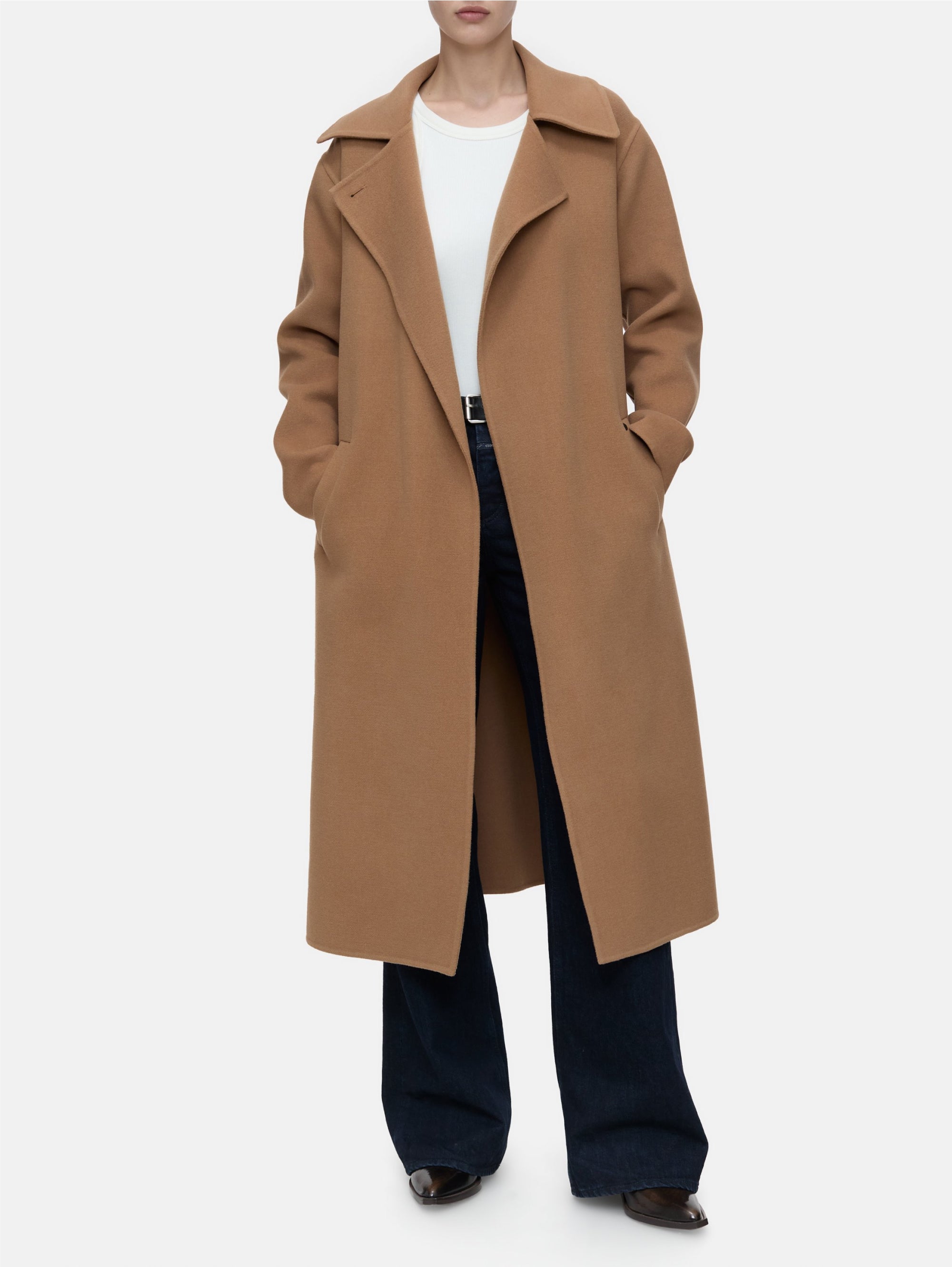 Coat with Belt in Double Camel Fabric