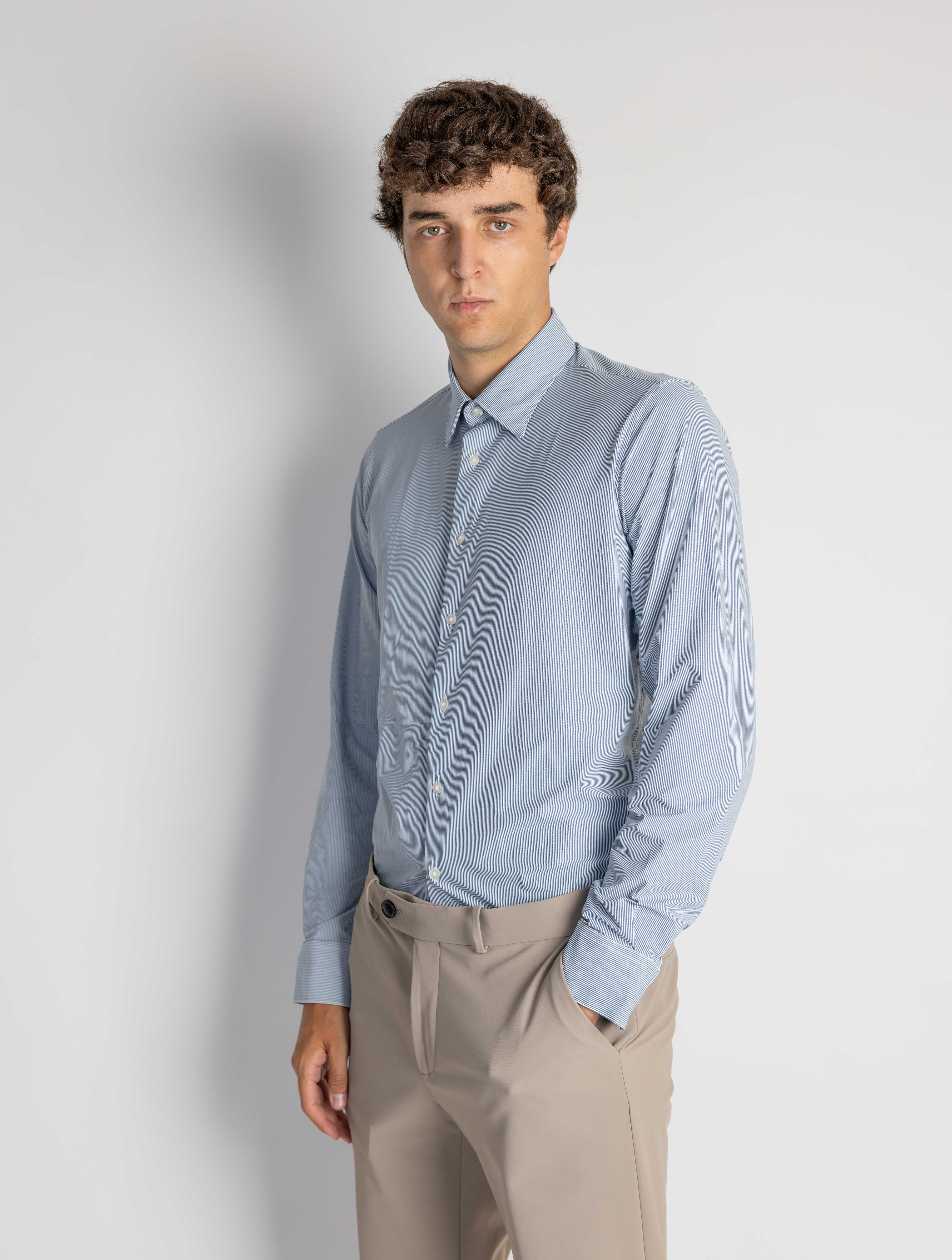 Camicia a Righe Slim Fit Blu/Bianco