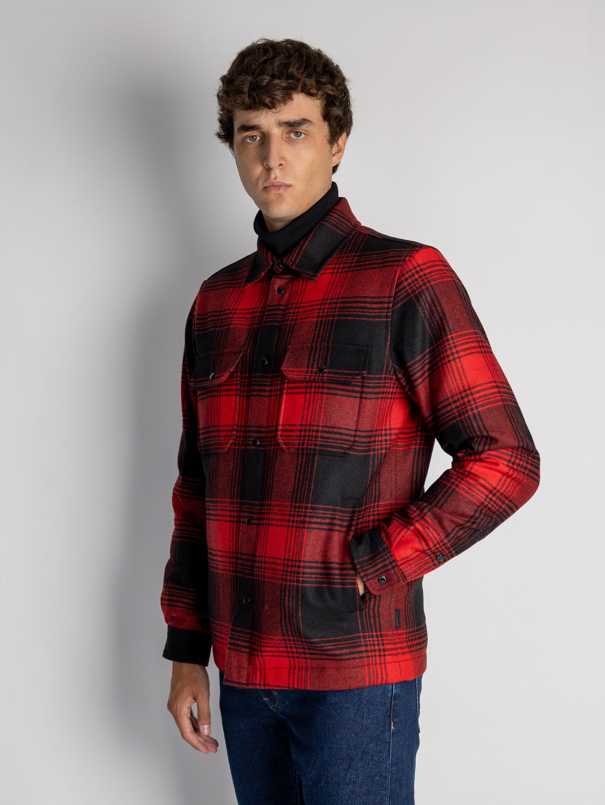 Red Padded Check Overshirt