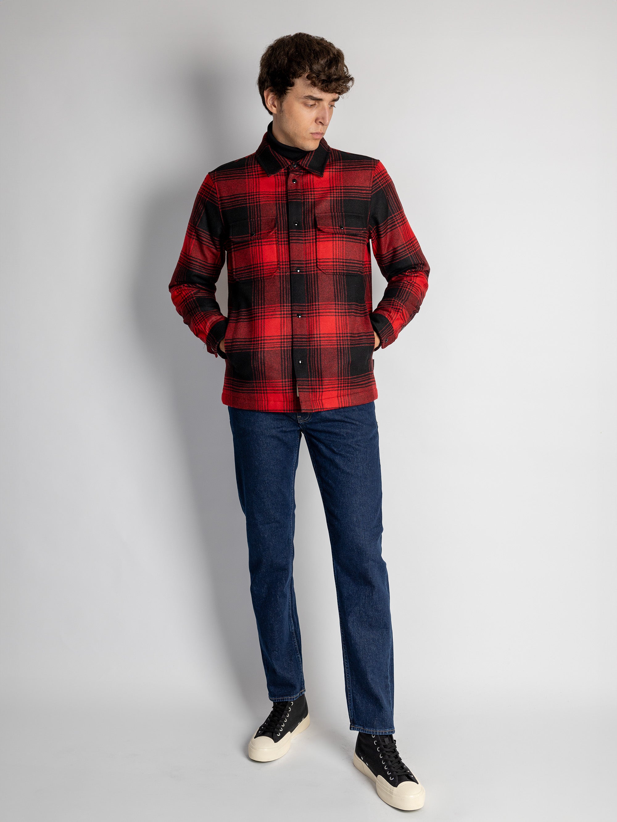 Red Padded Check Overshirt